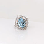 Stunning Aquamarine Ring in Solid 14K Dual Tone Gold with Natural Diamonds