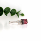 Half Bezel Stone Ring Semi Mount w Baguette Diamond Accents