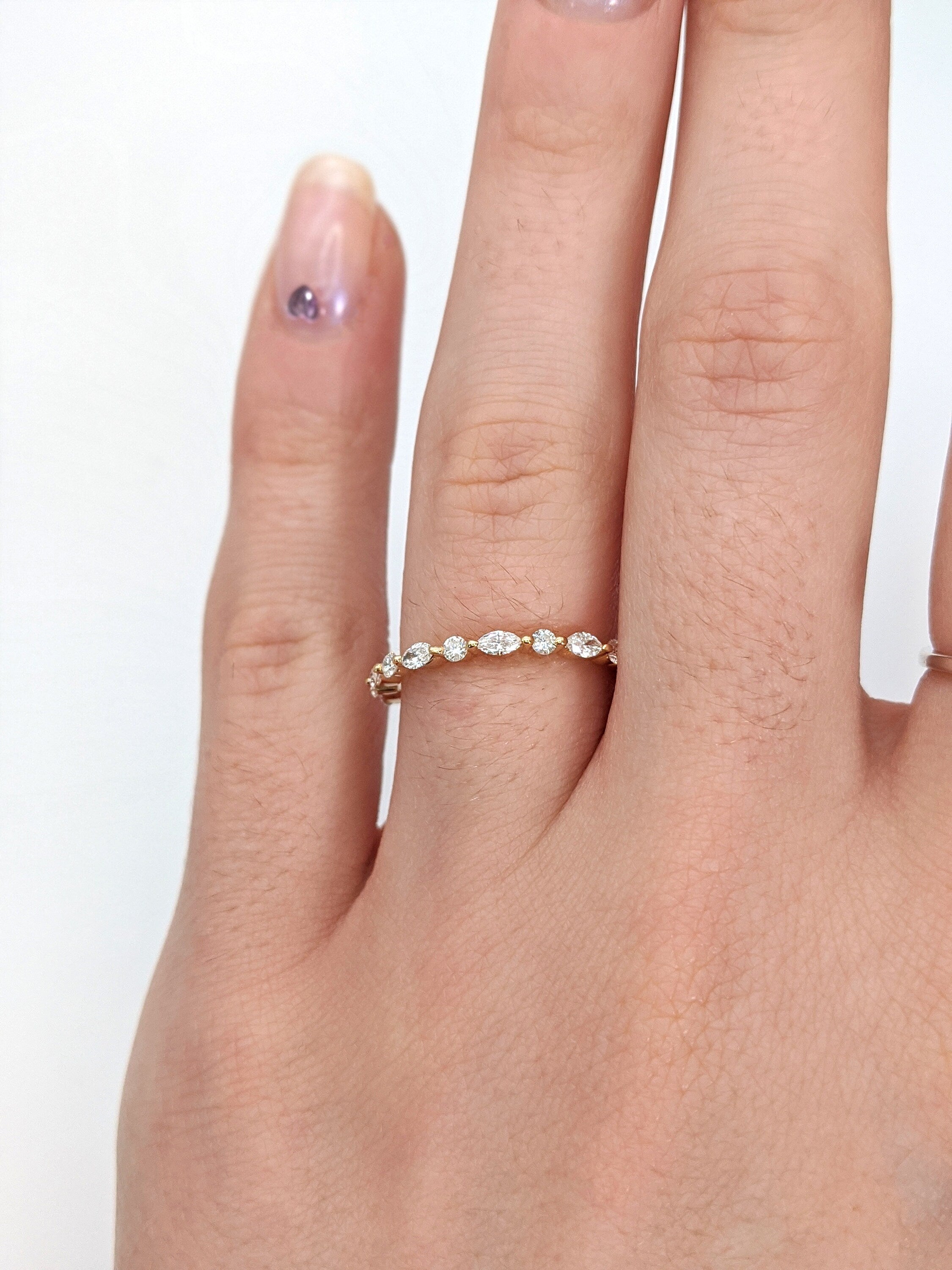 Stunning Diamond Half Eternity Wedding Band | Daily Wear Stackable Band w Marquise & Round Natural Diamonds | Solid 14k Gold | Customizable
