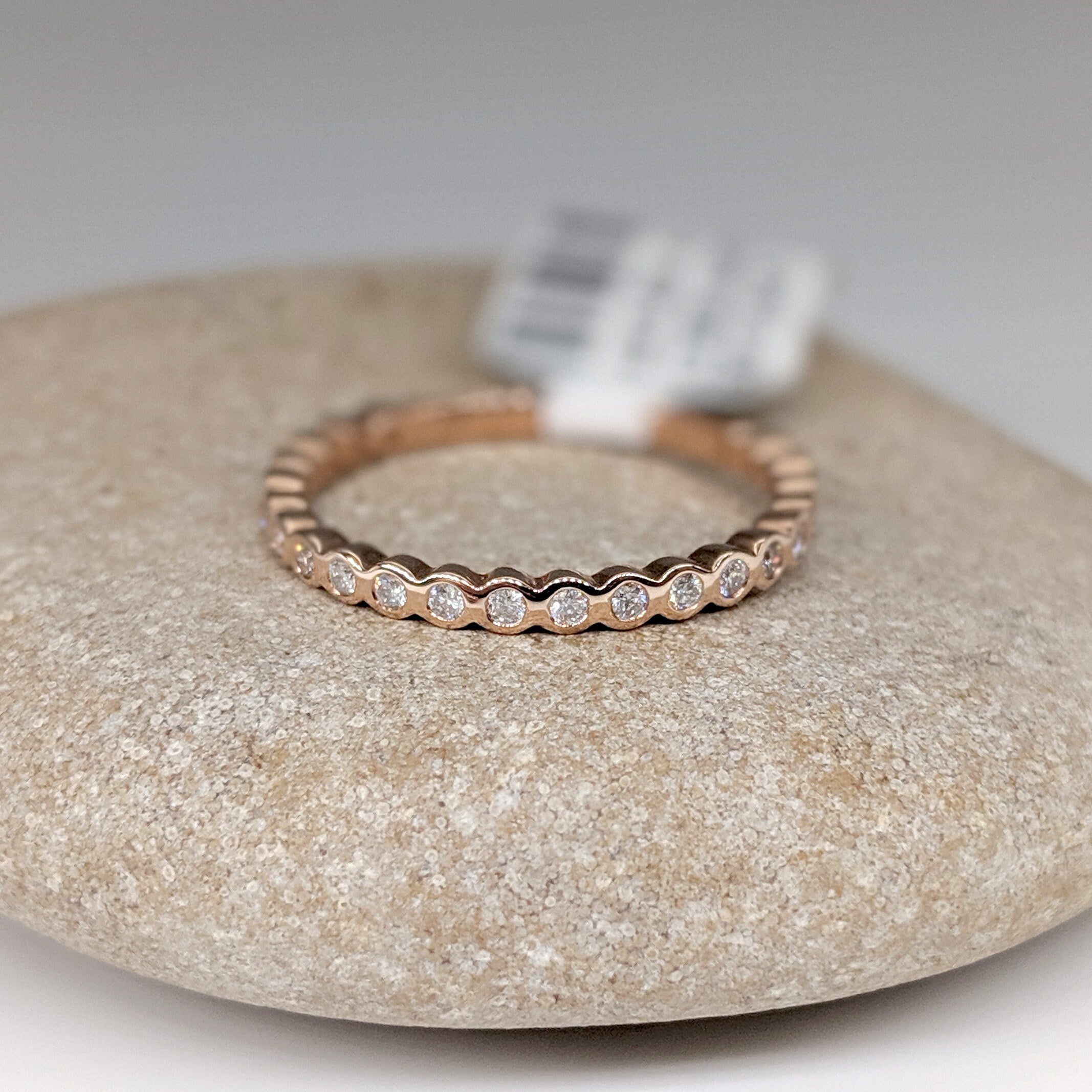 Bezel Set Diamond Band in 14K White, Yellow or Rose Gold | Stackable Ring | Wedding Band | Engagement Band | Promise Band | Sizable