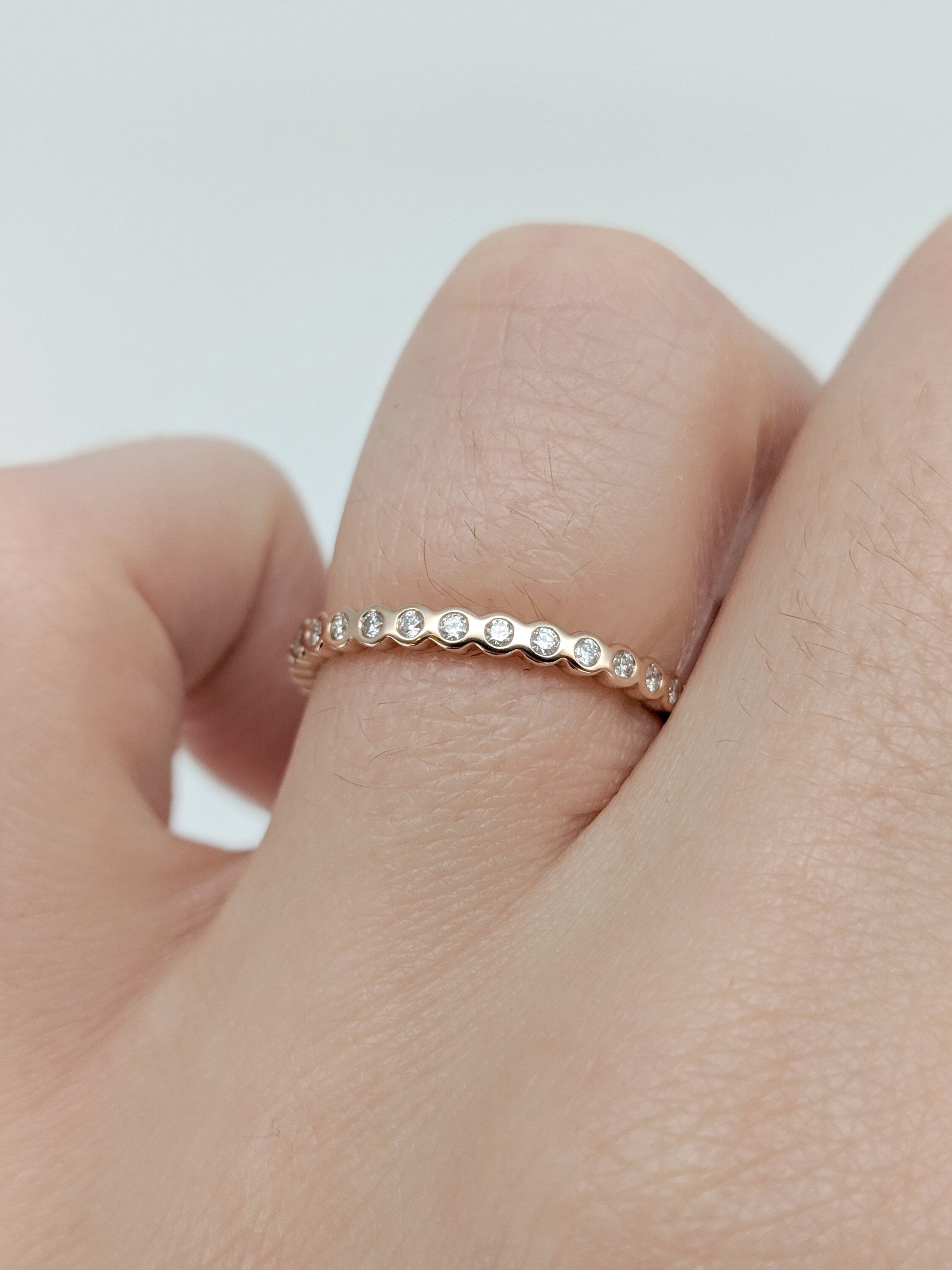 Bezel Set Diamond Band in 14K White, Yellow or Rose Gold | Stackable Ring | Wedding Band | Engagement Band | Promise Band | Sizable