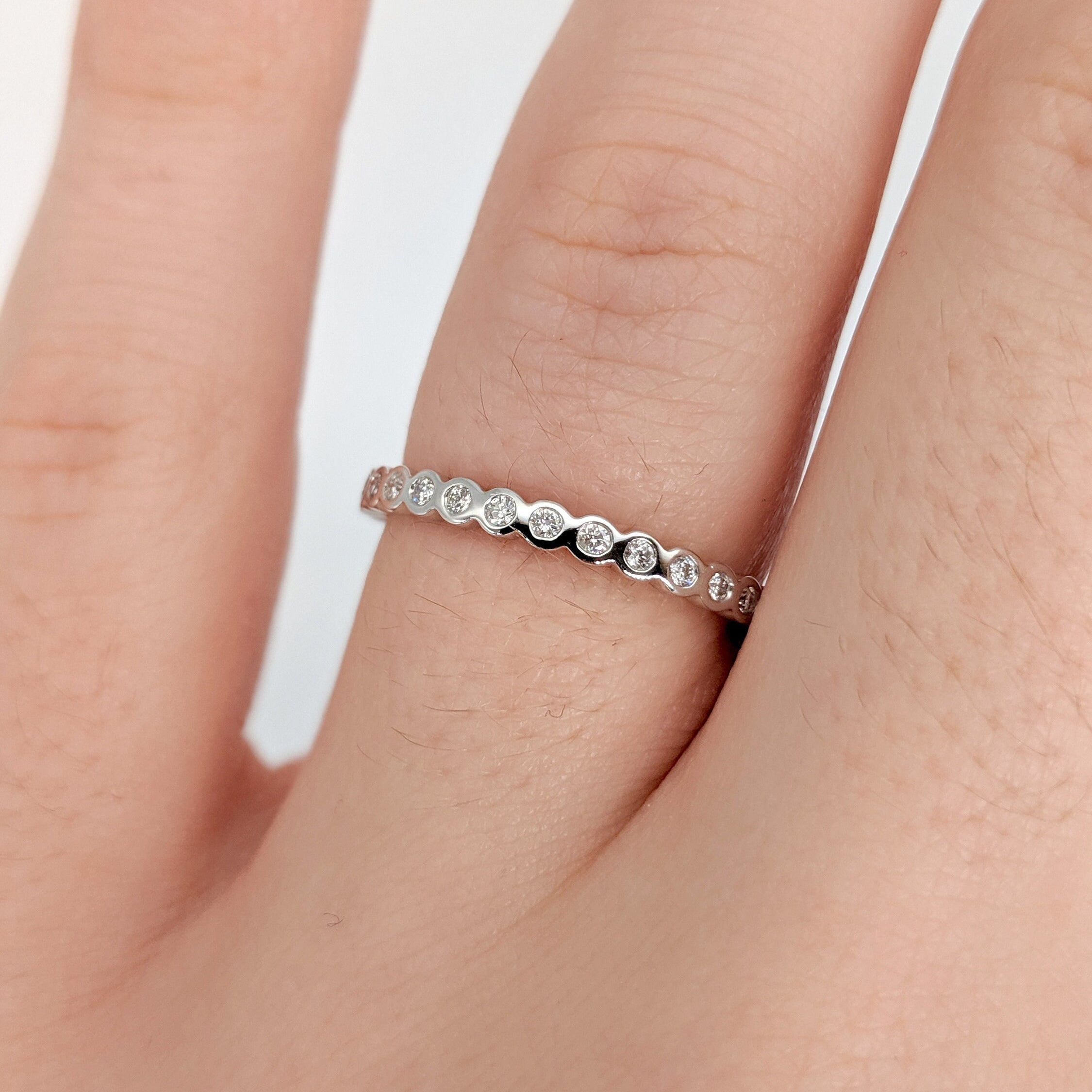 Bezel Set Diamond Band in 14K White, Yellow or Rose Gold | Stackable Ring | Wedding Band | Engagement Band | Promise Band | Sizable