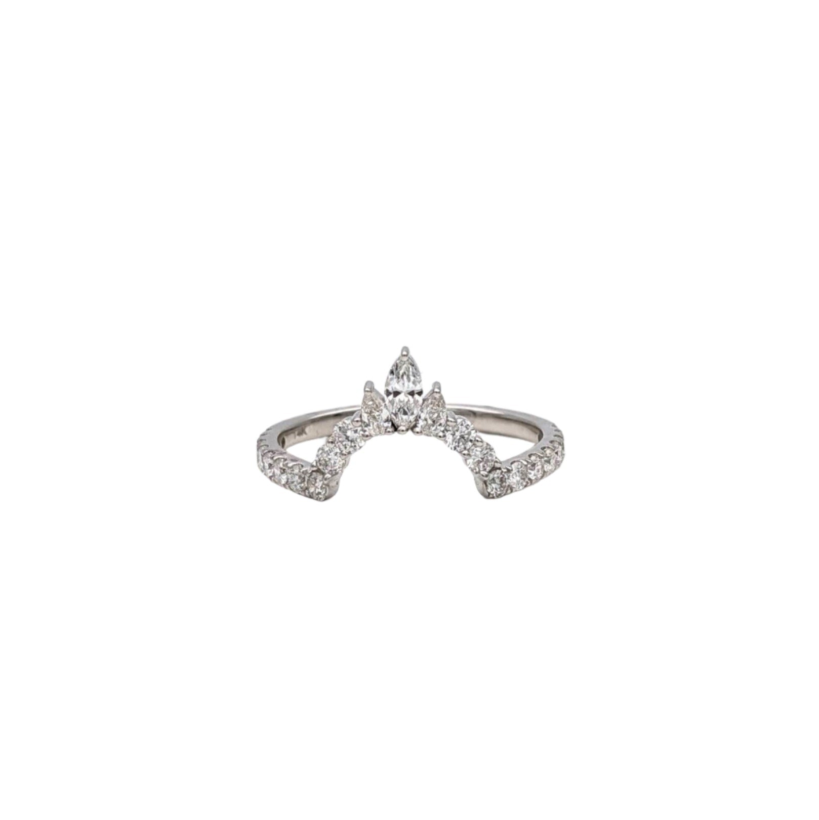 Shadow band for a Pear shape Ring in 14k Gold with round, marquise, and pear natural diamonds/ Wedding Band