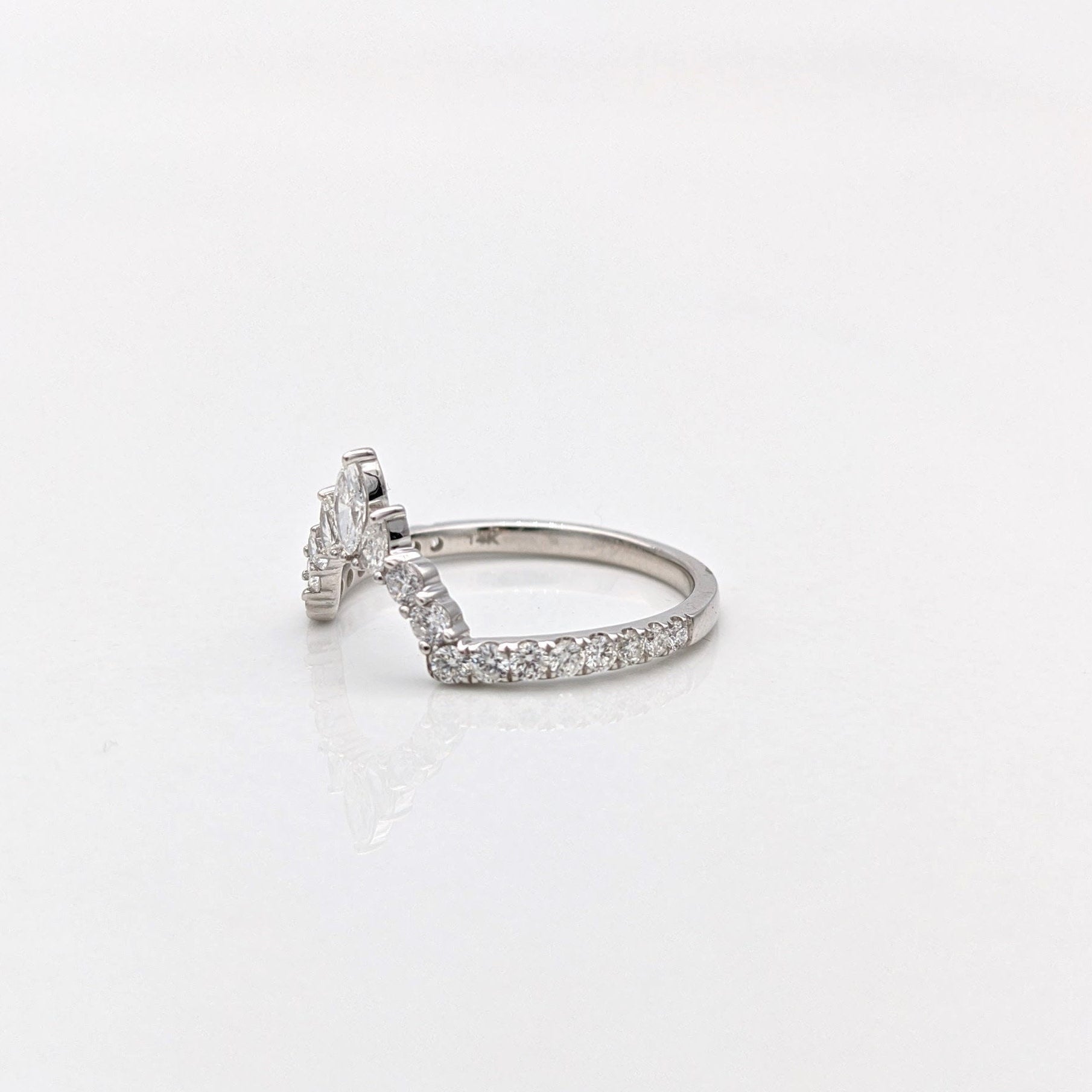 Shadow band for a Pear shape Ring in 14k Gold with round, marquise, and pear natural diamonds/ Wedding Band
