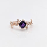 Statement Rings-Amethyst Vine Ring w All Natural Diamond Accents in Solid 14k Gold || Round 5mm || Earth Mined || February Birthstone || Customizable - NNJGemstones
