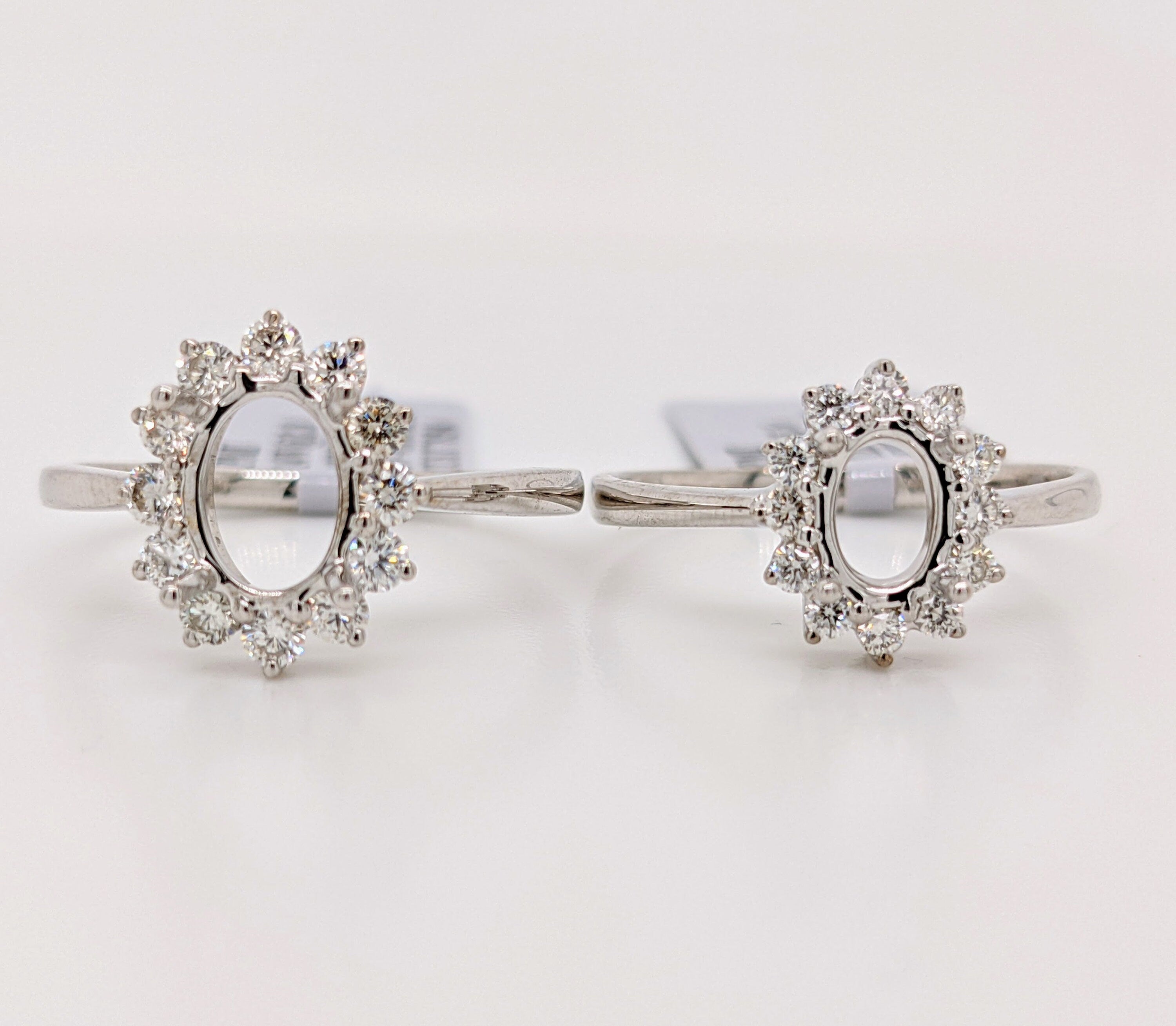 Lady Diana Style Ring w Natural Diamond Floral Halo Semi Mount Setting in 14K Yellow, White, or Rose Gold | Oval 5x4 6x4 7x5 8x6mm | Custom