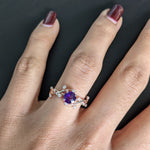 Statement Rings-Amethyst Vine Ring w All Natural Diamond Accents in Solid 14k Gold || Round 5mm || Earth Mined || February Birthstone || Customizable - NNJGemstones