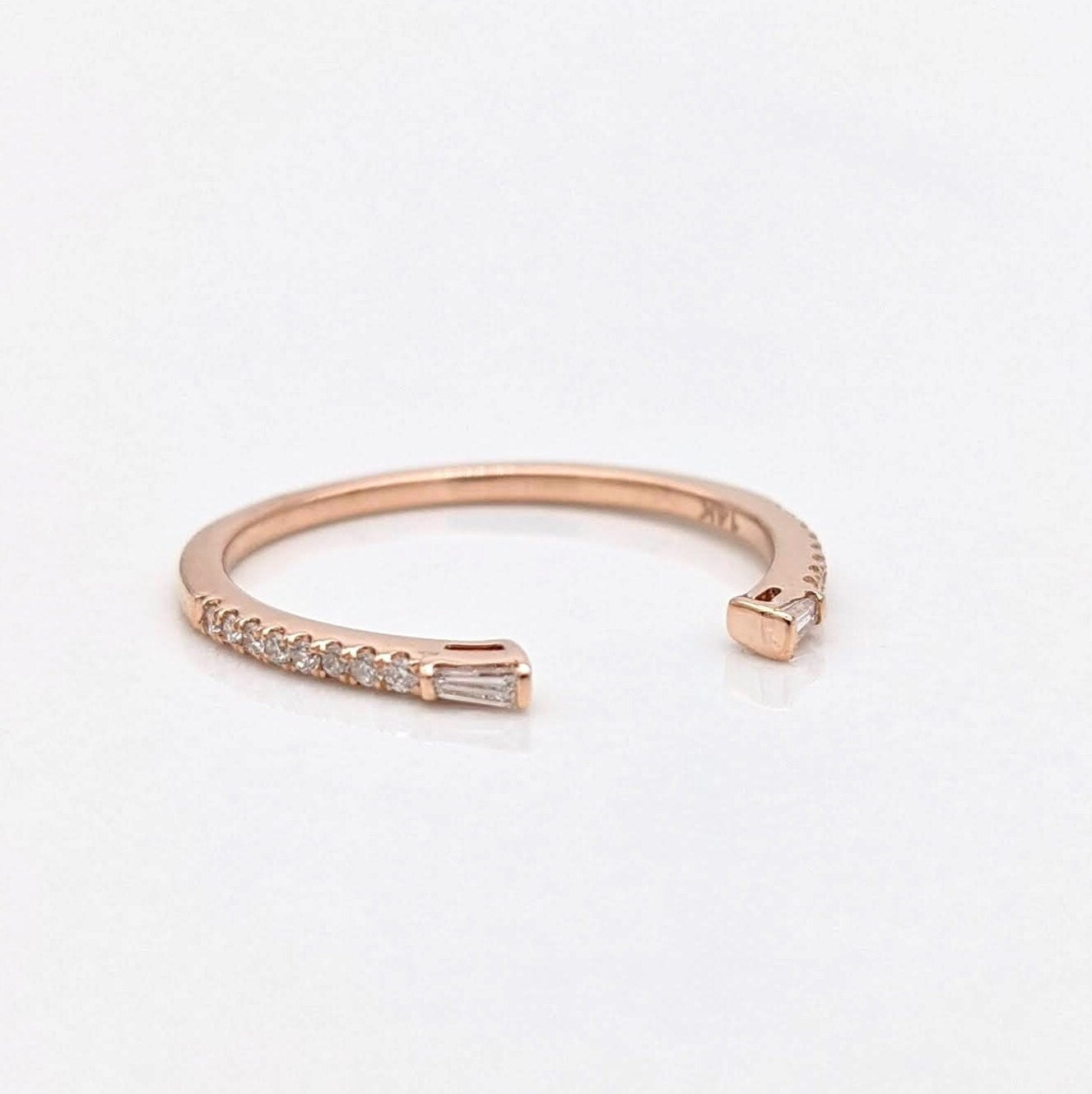 Open Stacking Band in Solid 14k White, Yellow or Rose Gold | Round and Tapered Baguette Diamonds | Wedding Band | Natural Diamonds
