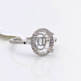 Engagement Ring Setting in 14K Solid White, Yellow, or Rose Gold with Diamond Halo & Baguette Diamonds || Oval 10x8mm || Customizable