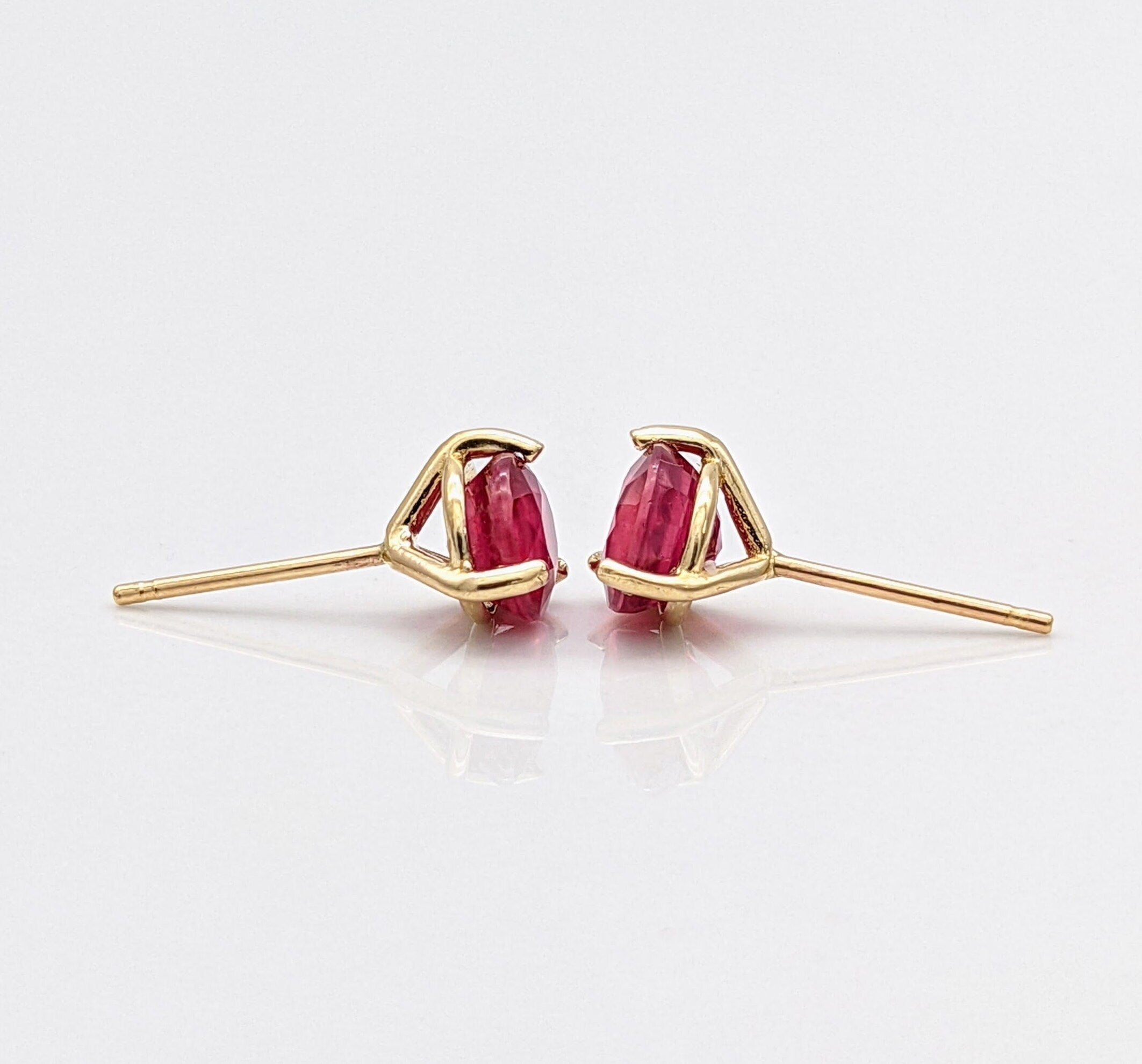 Natural Heated Red Ruby Studs in Solid 14k Yellow, White or Rose Gold | Round 4mm, 6mm | Martini Prong | July Birthstone | 3 Prong