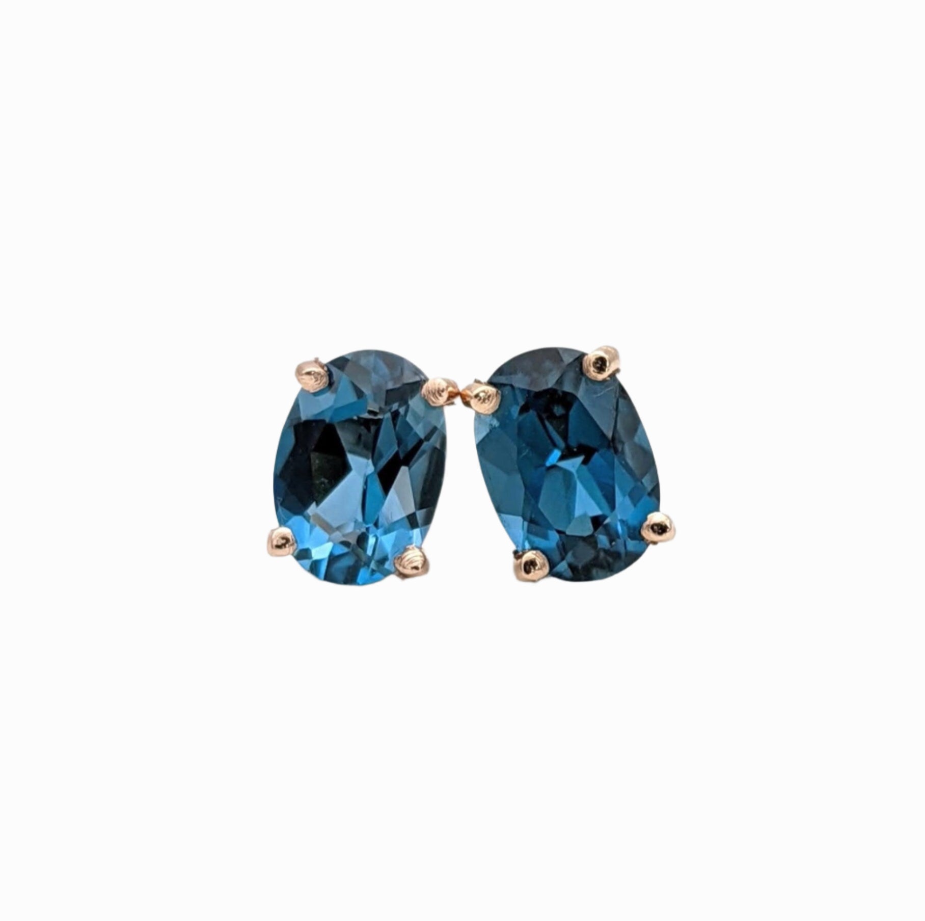 London Blue Topaz Oval Shape in 14K Solid White, Rose, and Yellow Gold/ Dainty and Minimalist Studs / 7x5 to 10x8mm/ 1cts to 6cts LBT Studs