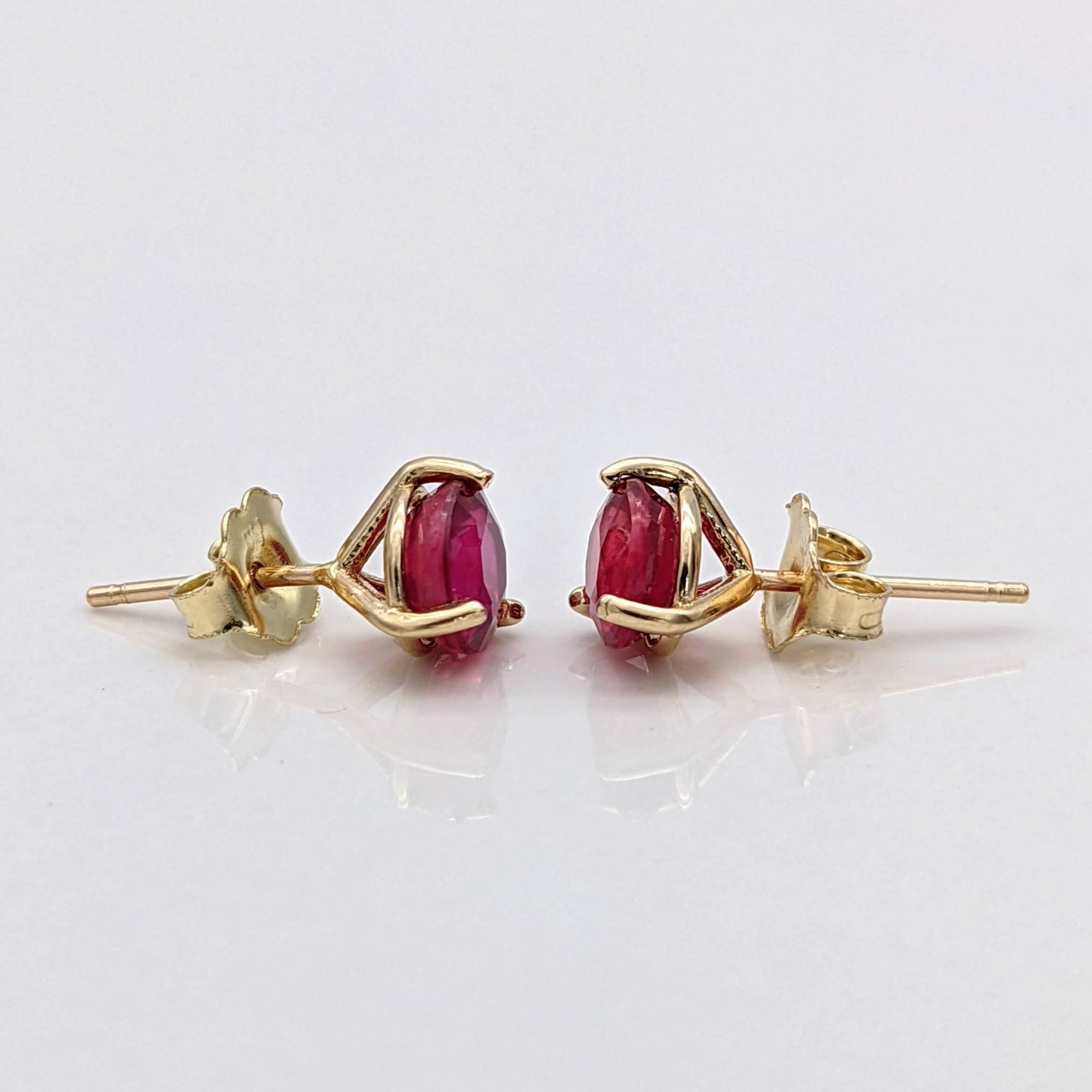 Natural Heated Red Ruby Studs in Solid 14k Yellow, White or Rose Gold | Round 4mm, 6mm | Martini Prong | July Birthstone | 3 Prong