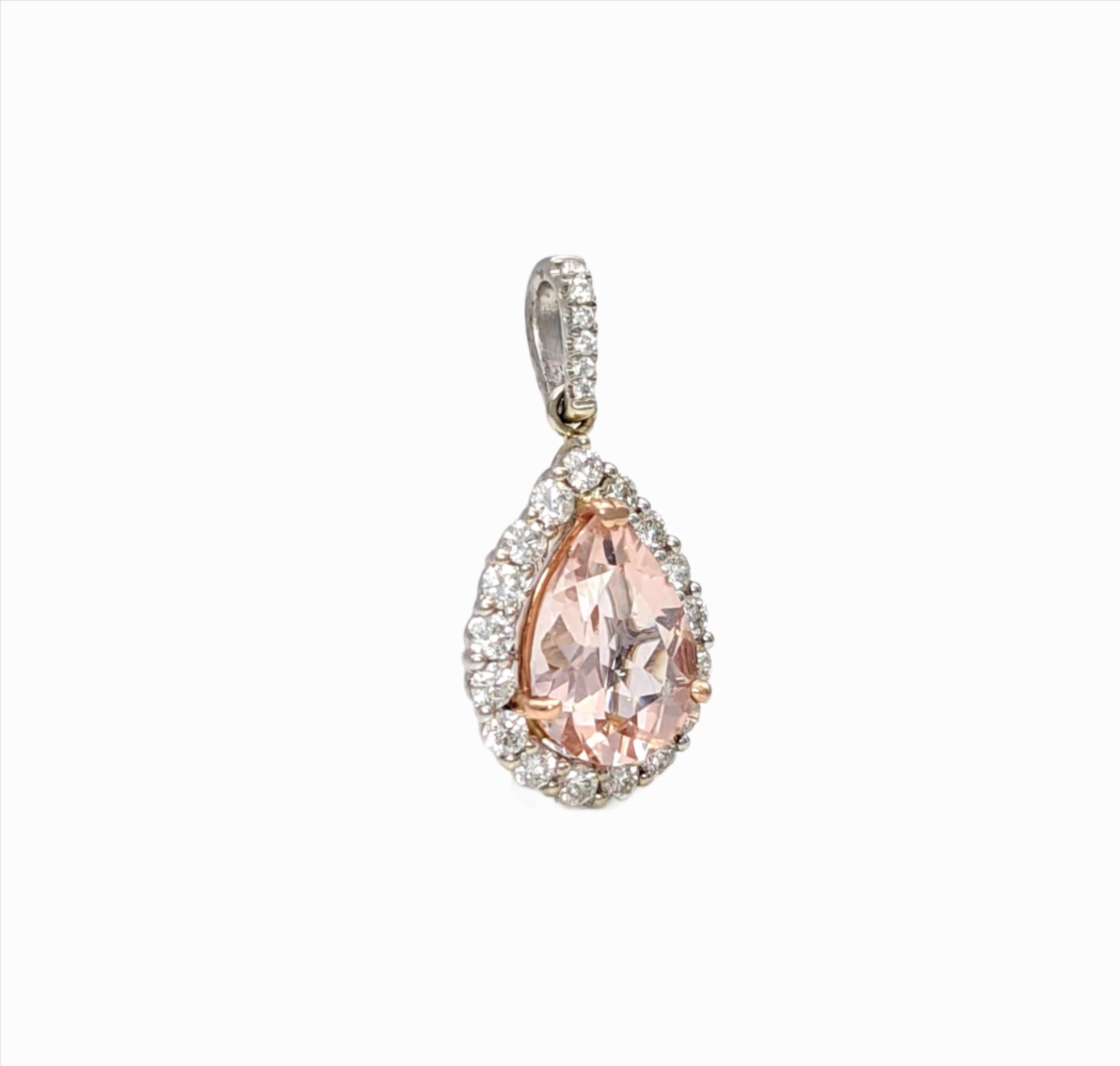 Pink AAA Morganite Pendant in Two Tone 14K Solid White and Rose Gold with Natural Diamonds | Pear 10x7mm, 1.6cts | Ready to Ship!