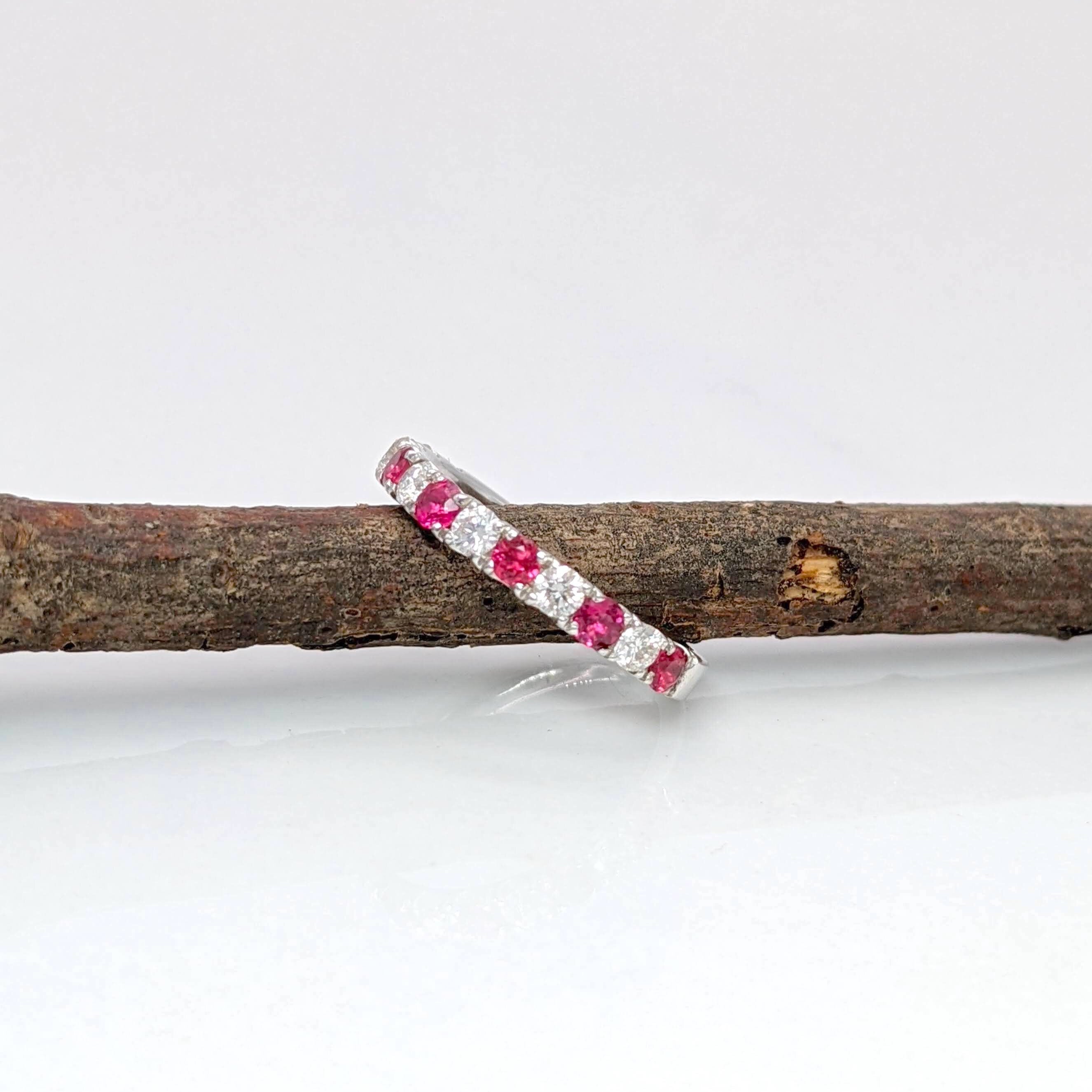 Natural Red Spinel & Diamond Band in Solid 14k Gold | Stackable | Wide Tapered Band | Daily Wear | Customizable I August Birthstone