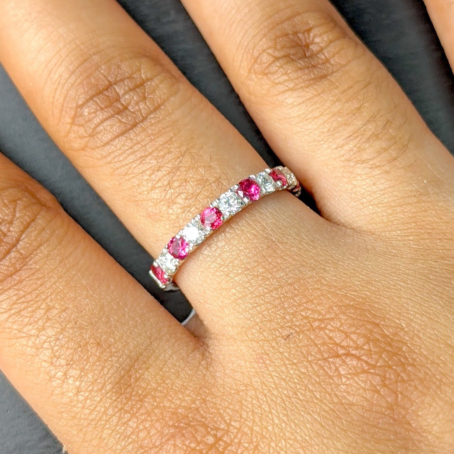 Natural Red Spinel & Diamond Band in Solid 14k Gold | Stackable | Wide Tapered Band | Daily Wear | Customizable I August Birthstone