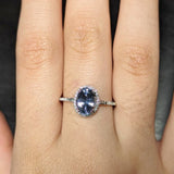 Engagement Ring Setting in 14K Solid White, Yellow, or Rose Gold with Diamond Halo & Baguette Diamonds || Oval 10x8mm || Customizable