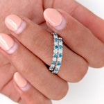 All Natural Blue Diamond & Diamond Band in Solid 14k White Gold | Wide Straight Band | Dainty Minimalist | Stackable | Customizable