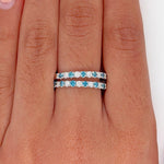 All Natural Blue Diamond & Diamond Band in Solid 14k White Gold | Wide Straight Band | Dainty Minimalist | Stackable | Customizable