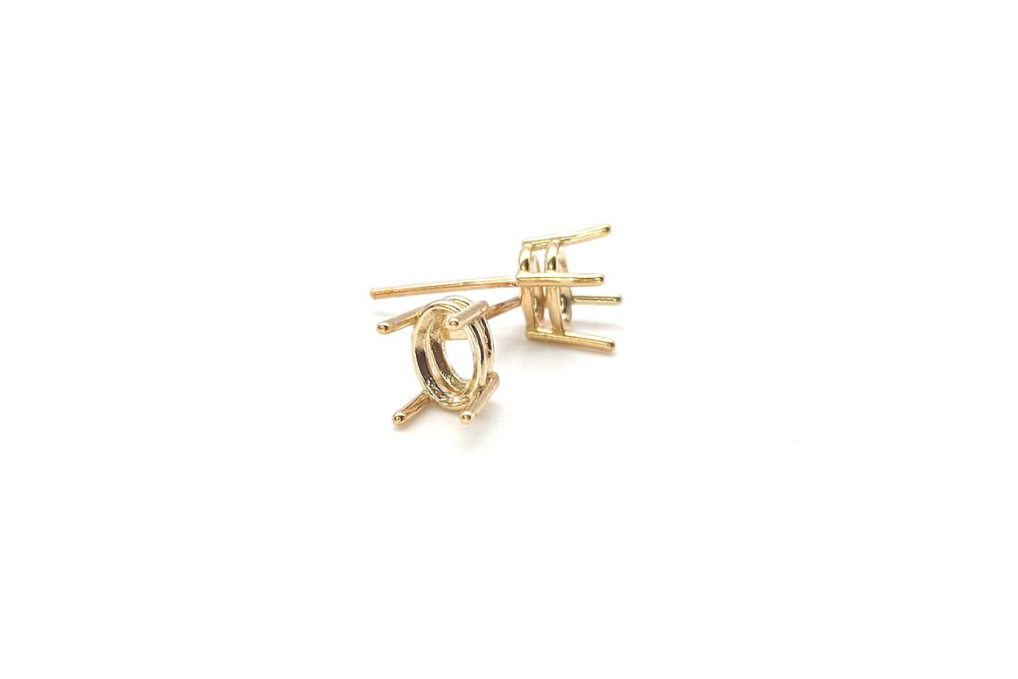Oval Earring Settings for Studs in Solid 14k Gold Mounting | 6x4 7x5 8x6 9x7 10x8 | Screw backs Push Backs | Solitaire Findings | 4 Prongs