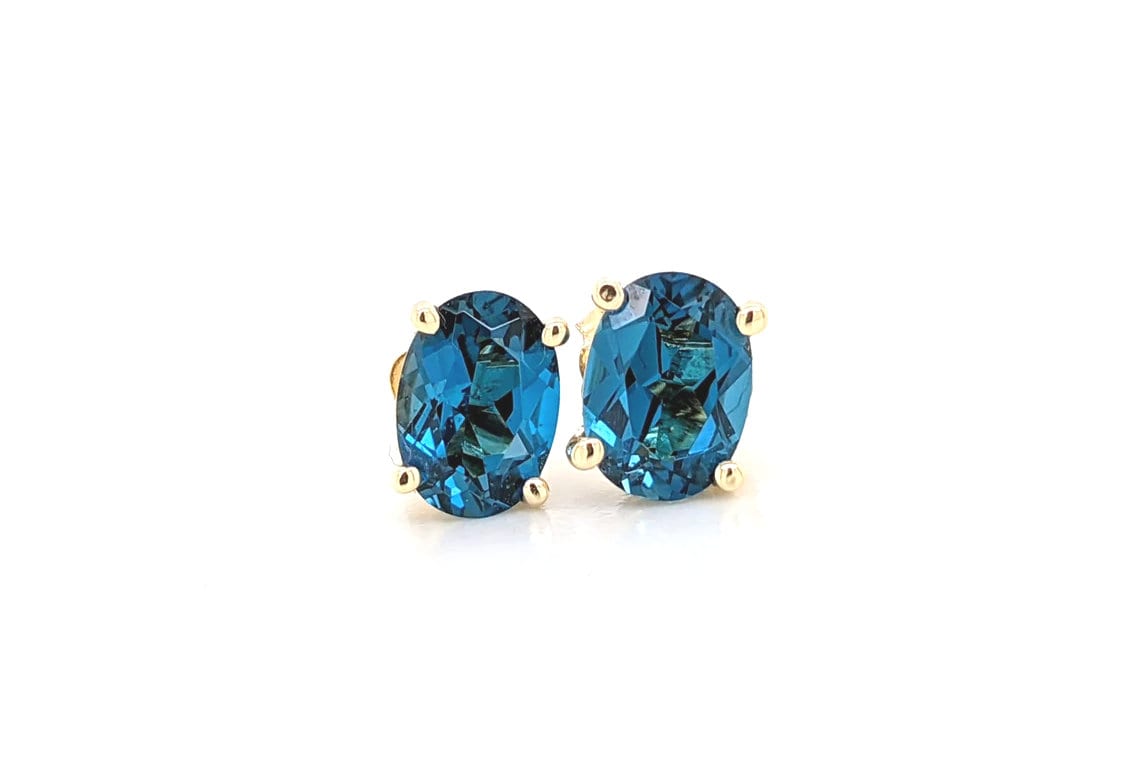 London Blue Topaz Oval Shape in 14K Solid White, Rose, and Yellow Gold/ Dainty and Minimalist Studs / 7x5 to 10x8mm/ 1cts to 6cts LBT Studs