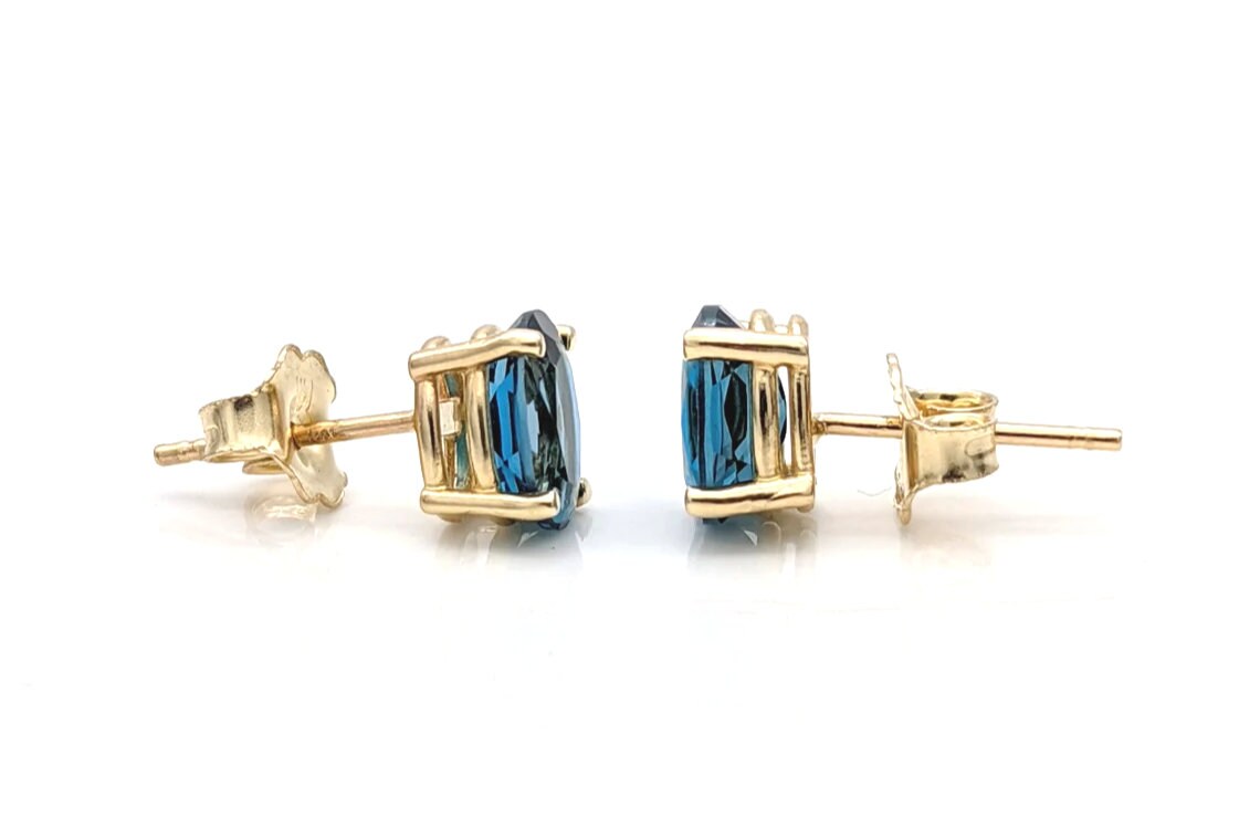 London Blue Topaz Oval Shape in 14K Solid White, Rose, and Yellow Gold/ Dainty and Minimalist Studs / 7x5 to 10x8mm/ 1cts to 6cts LBT Studs
