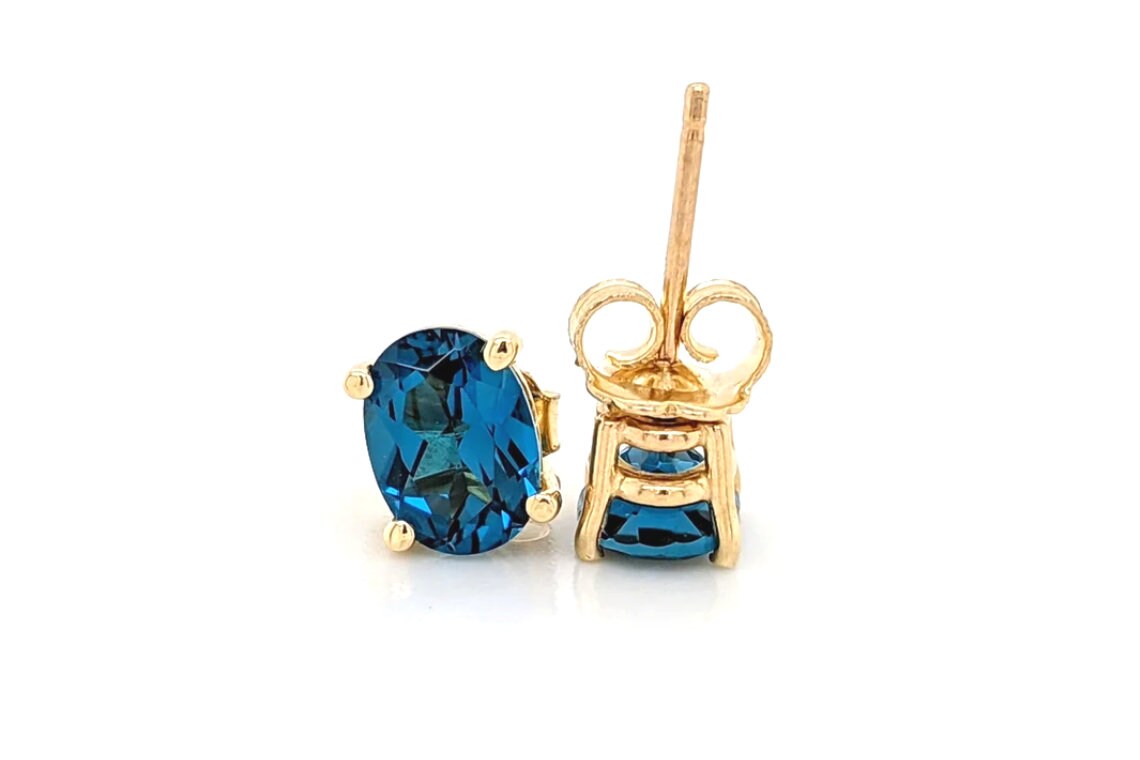 London Blue Topaz Oval Shape in 14K Solid White, Rose, and Yellow Gold/ Dainty and Minimalist Studs / 7x5 to 10x8mm/ 1cts to 6cts LBT Studs