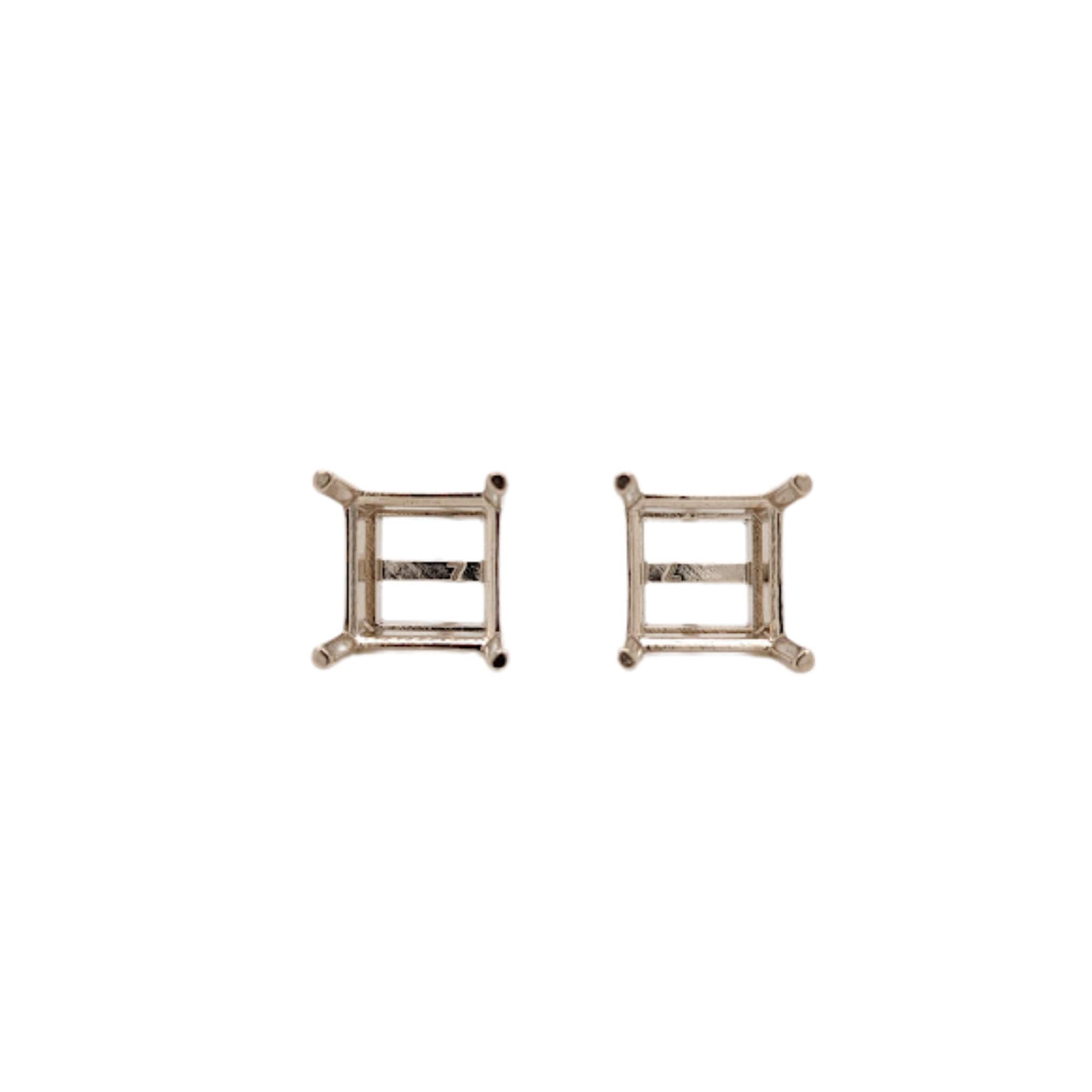 Square Cushion Princess Cut Earring Studs, Findings, Baskets, Prongs in 14K Solid Gold | 4mm 5mm 6mm 7mm 8mm 9mm | Solitaire Studs | America