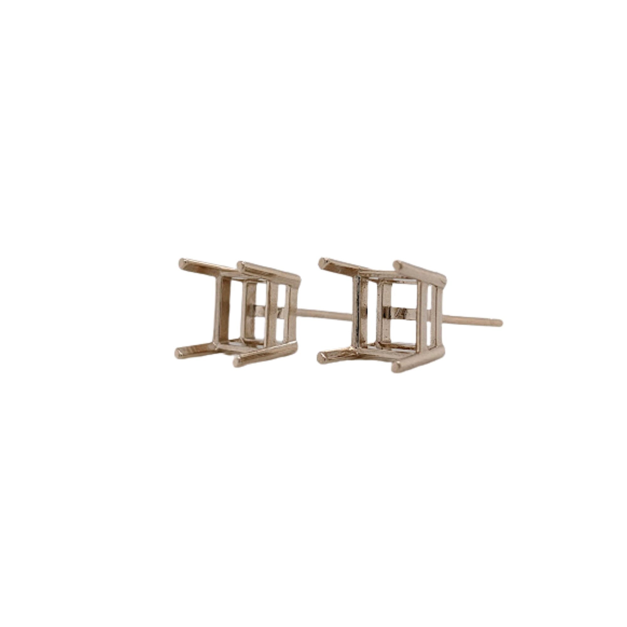 Square Cushion Princess Cut Earring Studs, Findings, Baskets, Prongs in 14K Solid Gold | 4mm 5mm 6mm 7mm 8mm 9mm | Solitaire Studs | America