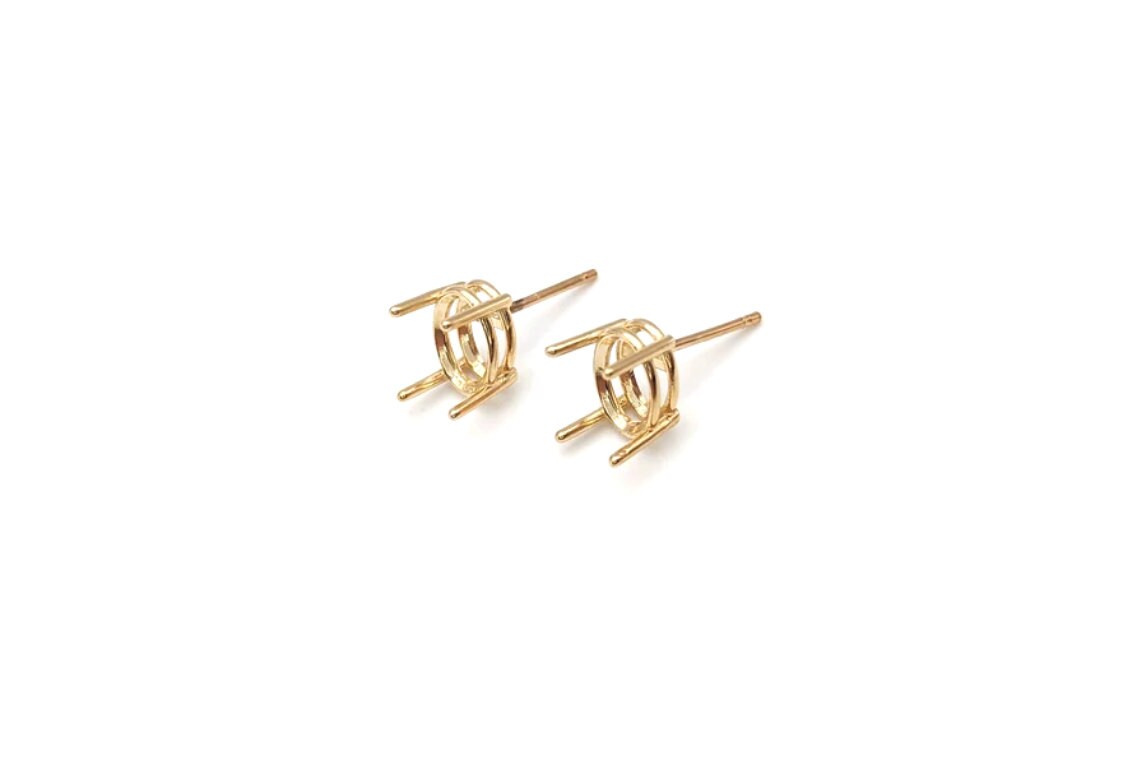 Oval Earring Settings for Studs in Solid 14k Gold Mounting | 6x4 7x5 8x6 9x7 10x8 | Screw backs Push Backs | Solitaire Findings | 4 Prongs