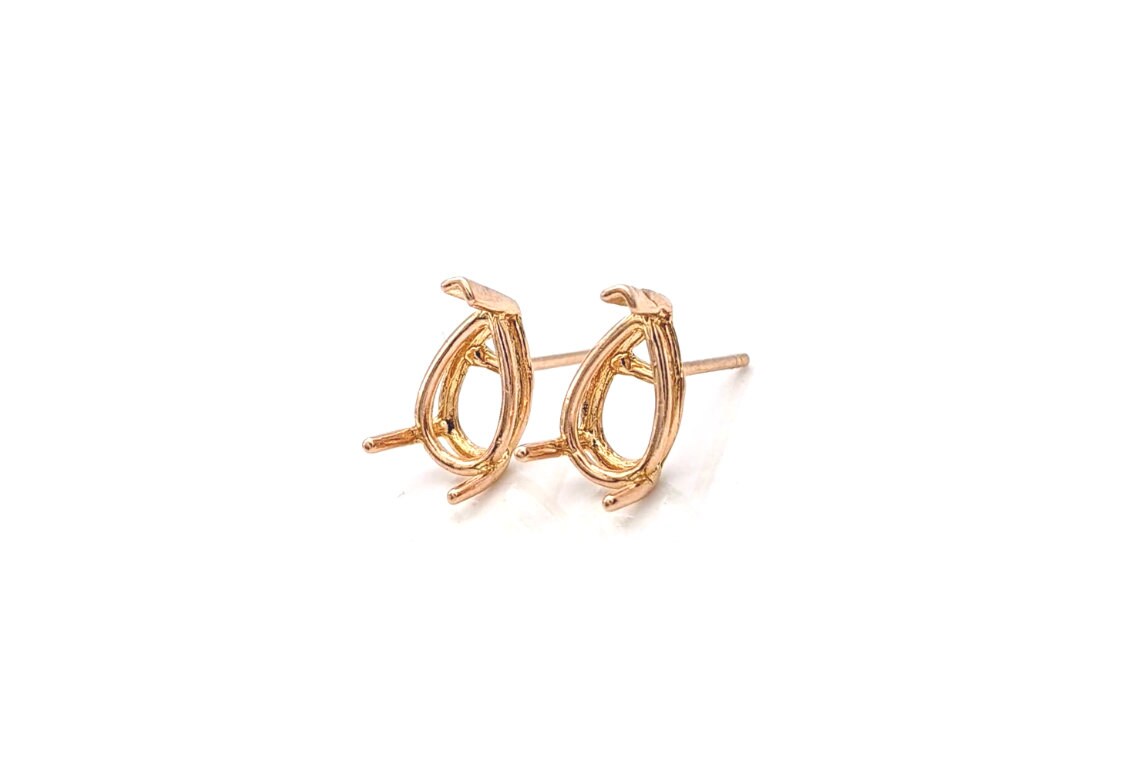 Pear Shape Tear Drop Earring Settings for Studs in Solid 14k Gold Mounting | 6x4mm 7x5mm 8x6mm | Screw backs Push Backs | Findings | 3 Prong