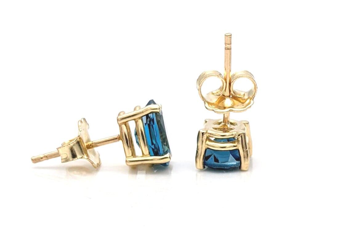 London Blue Topaz Oval Shape in 14K Solid White, Rose, and Yellow Gold/ Dainty and Minimalist Studs / 7x5 to 10x8mm/ 1cts to 6cts LBT Studs