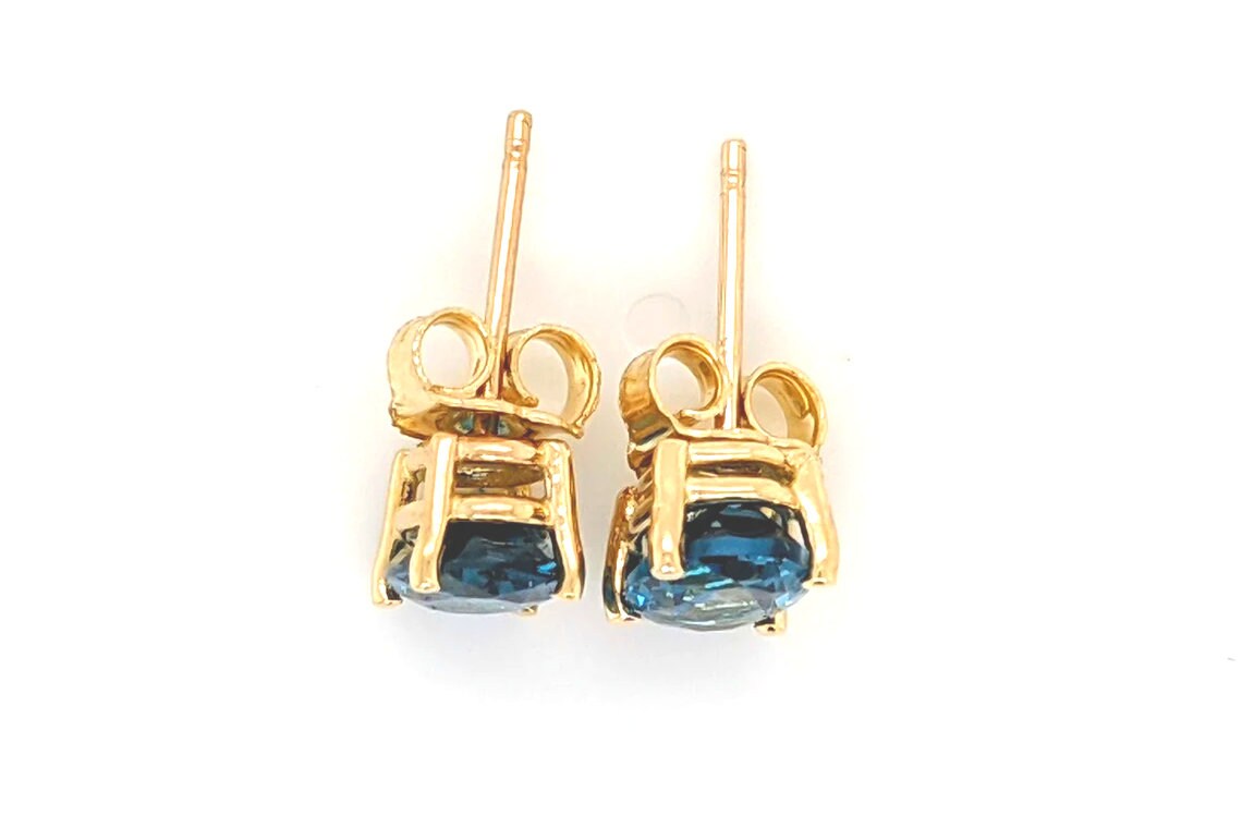 London Blue Topaz Oval Shape in 14K Solid White, Rose, and Yellow Gold/ Dainty and Minimalist Studs / 7x5 to 10x8mm/ 1cts to 6cts LBT Studs