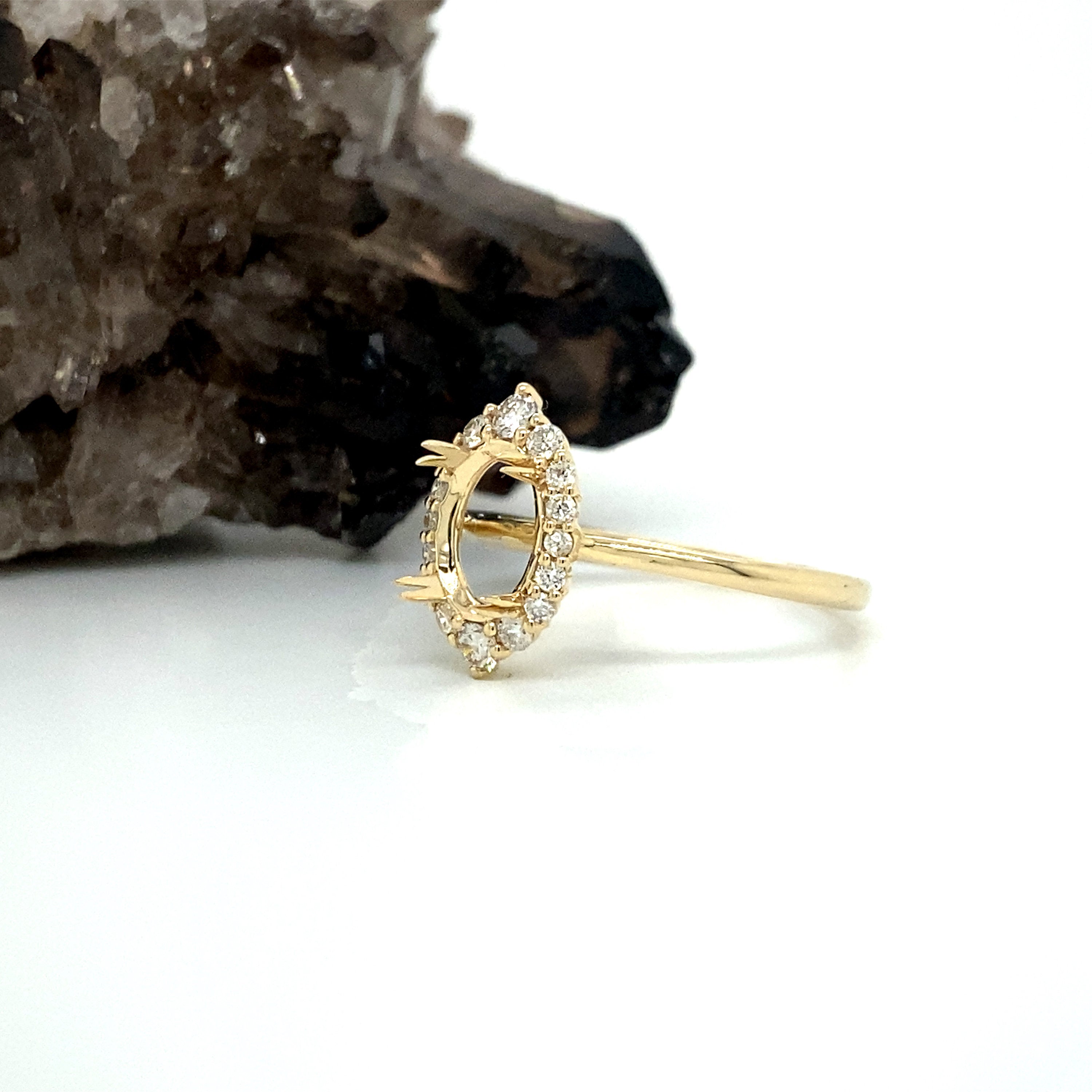 Vintage Inspired Ring Semi Mount in Solid 14K Yellow Gold | Natural Earth Mined Diamond Halo | Oval 8.5x6.5mm | Engagement Ring | Custom