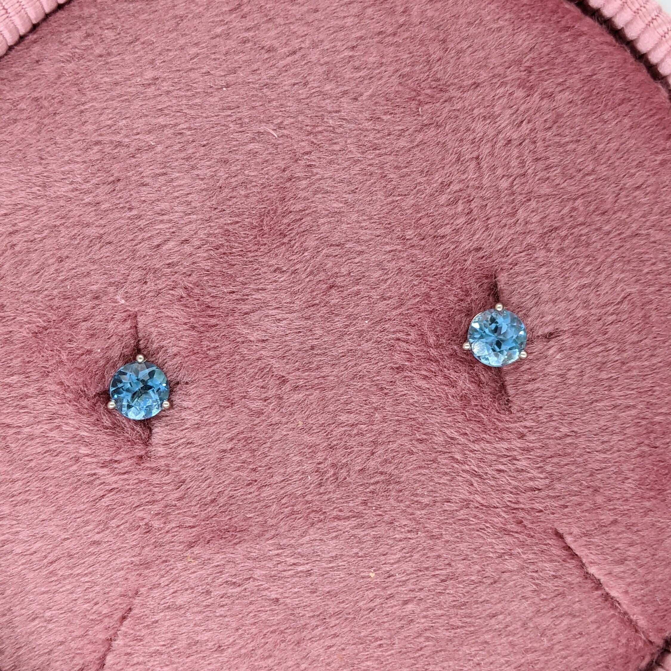 Stunning Aquamarine Studs in 14k Solid Gold w Martini Setting | Round 4mm 5mm 6mm | Solitaire Earrings | March Birthstone I Push Backing