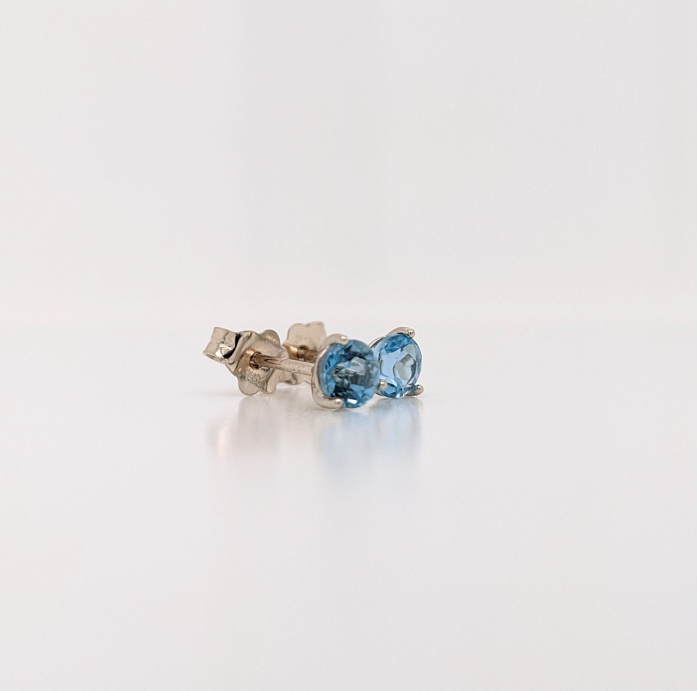 Stunning Aquamarine Studs in 14k Solid Gold w Martini Setting | Round 4mm 5mm 6mm | Solitaire Earrings | March Birthstone I Push Backing