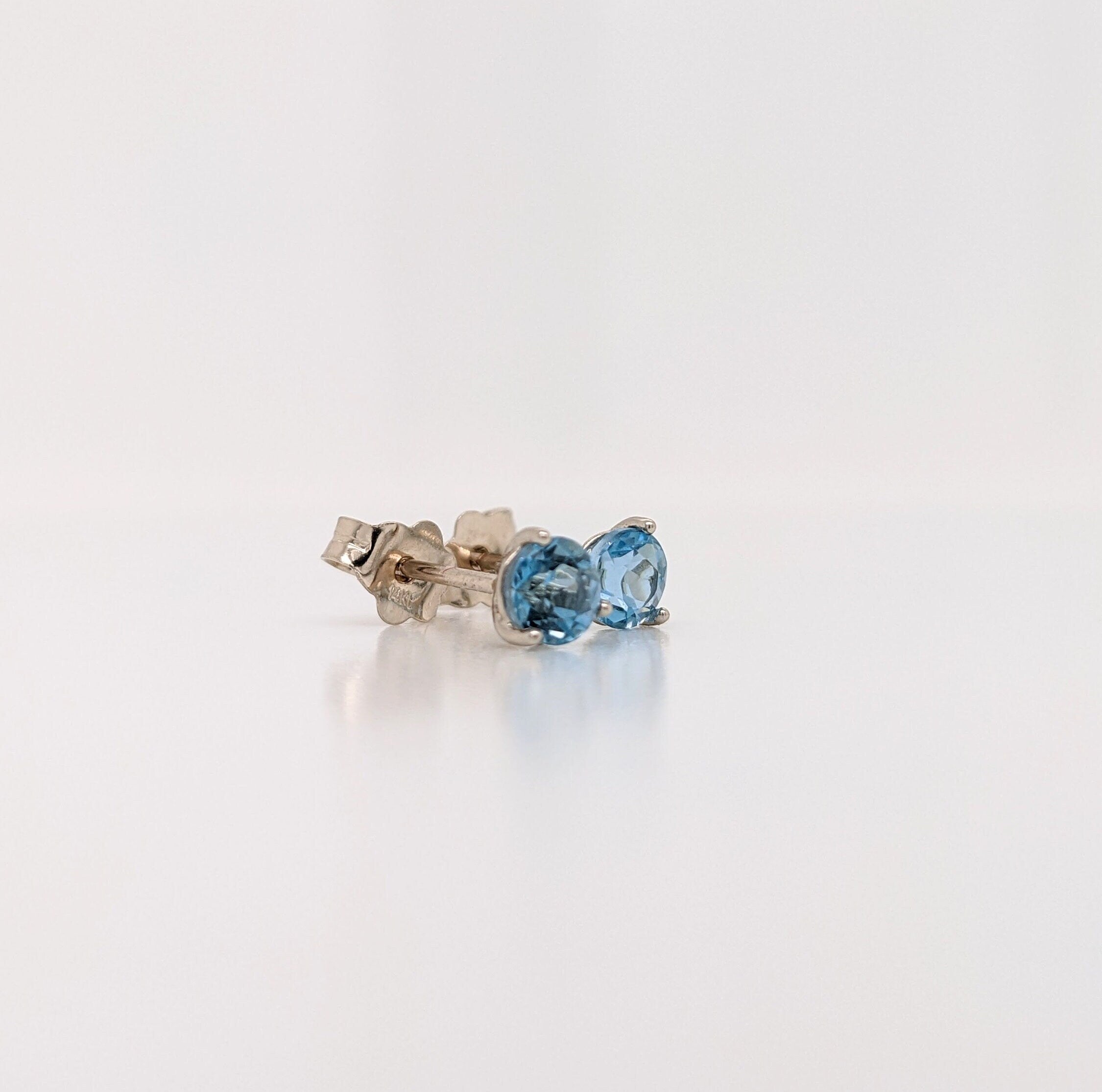 Stunning Aquamarine Studs in 14k Solid Gold w Martini Setting | Round 4mm 5mm 6mm | Solitaire Earrings | March Birthstone I Push Backing