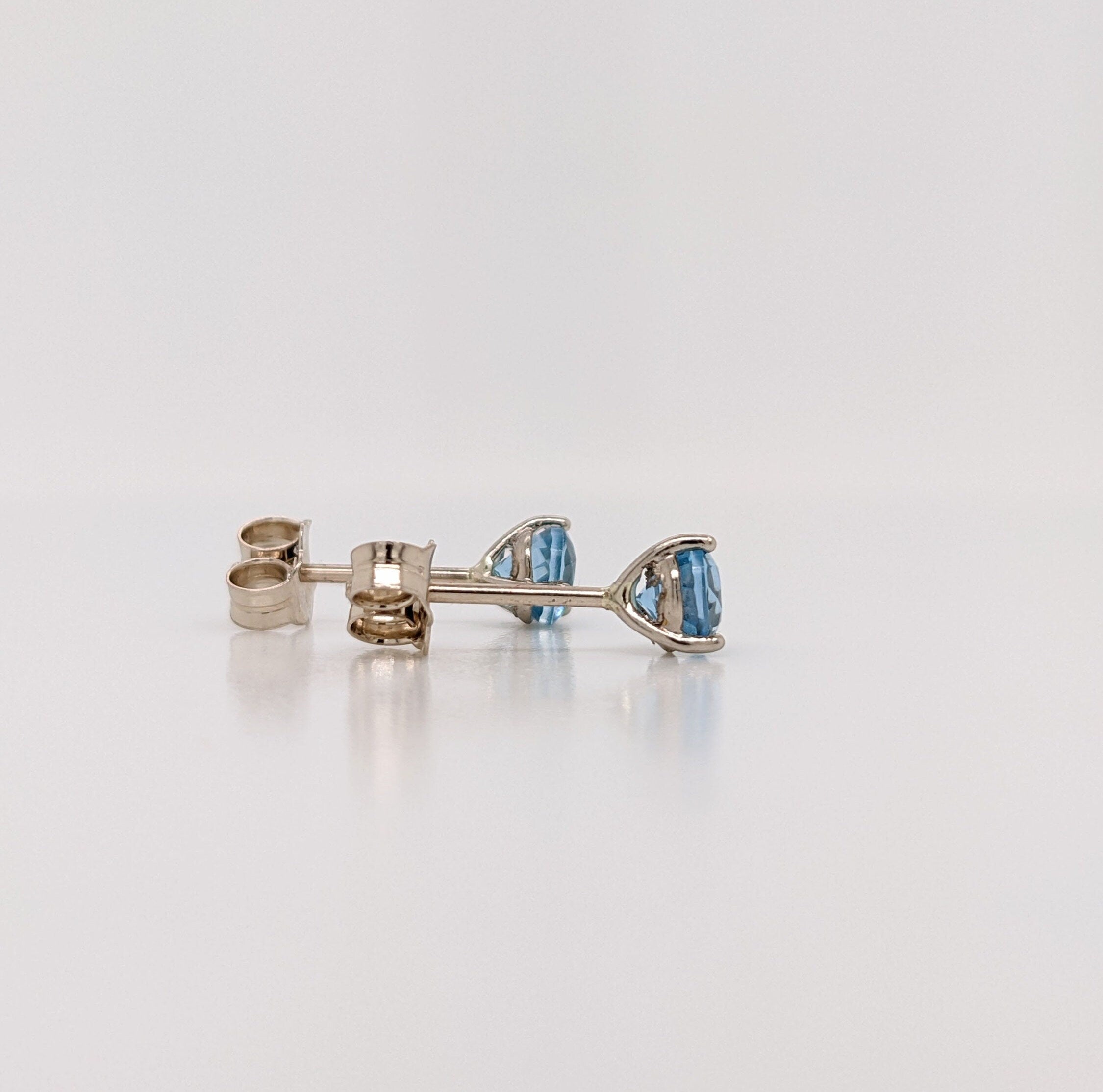 Stunning Aquamarine Studs in 14k Solid Gold w Martini Setting | Round 4mm 5mm 6mm | Solitaire Earrings | March Birthstone I Push Backing