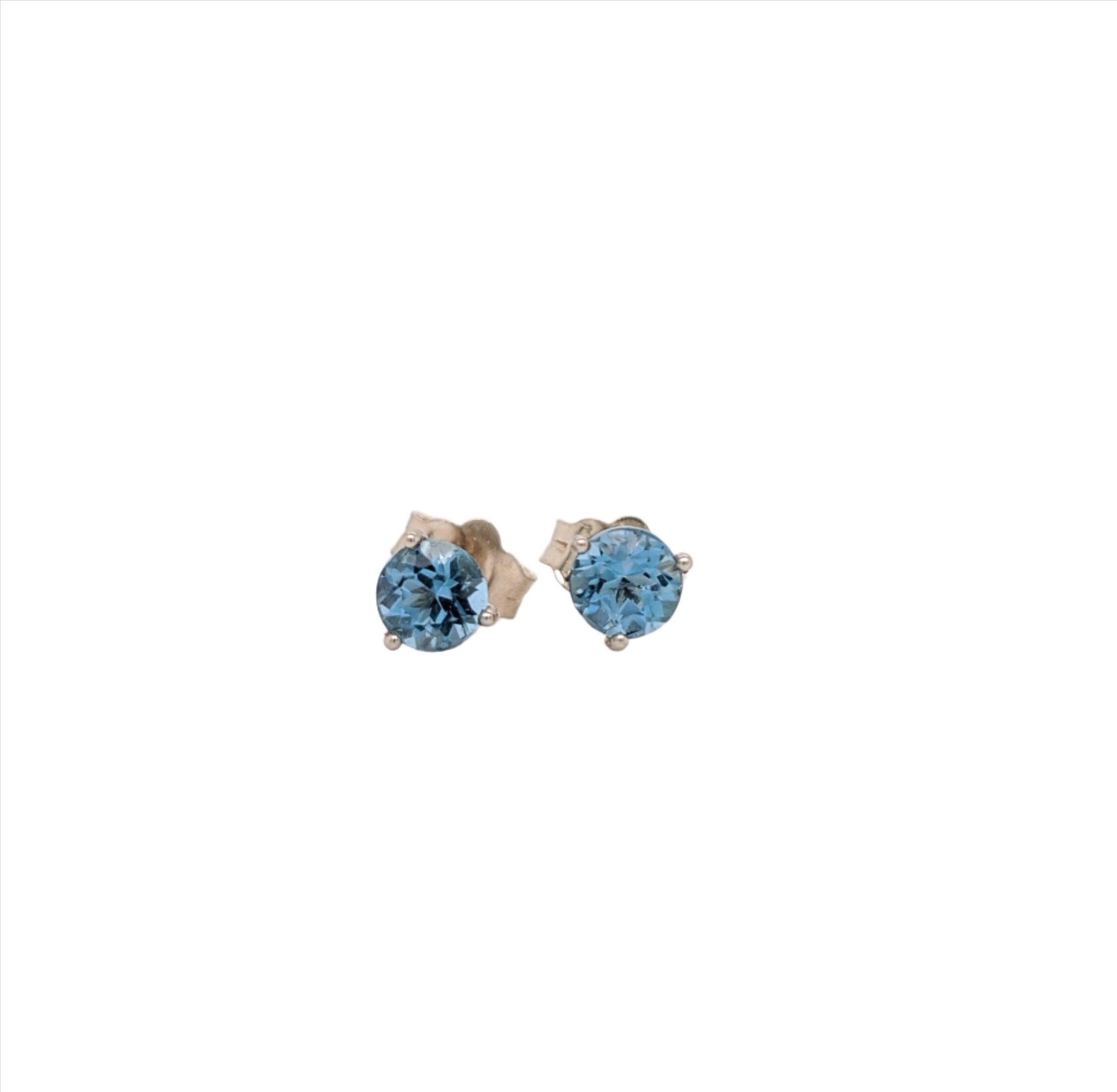 Stunning Aquamarine Studs in 14k Solid Gold w Martini Setting | Round 4mm 5mm 6mm | Solitaire Earrings | March Birthstone I Push Backing