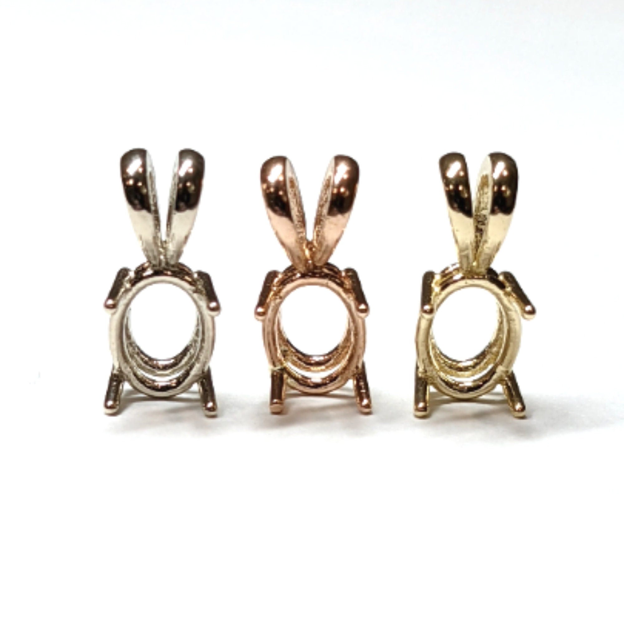Oval Pendant Setting in 14k solid gold | Mounting, Charm, Slide | 6x4 7x5 8x6 9x7 10x8 | With bail | Solitaire Findings | 4 Prongs