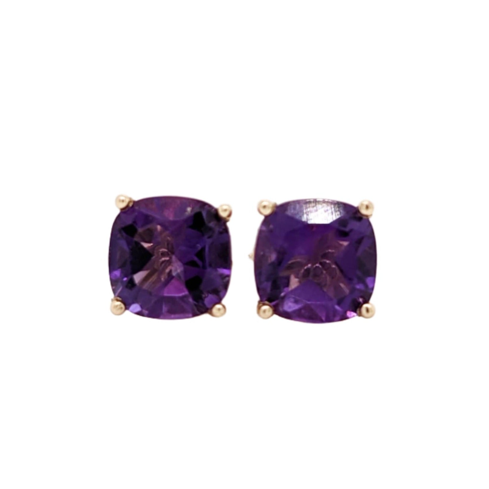 Amethyst Studs in Solid 14K White, Yellow or Rose Gold | Cushion 6mm | February Birthstone | Minimalist Solitaire Earrings