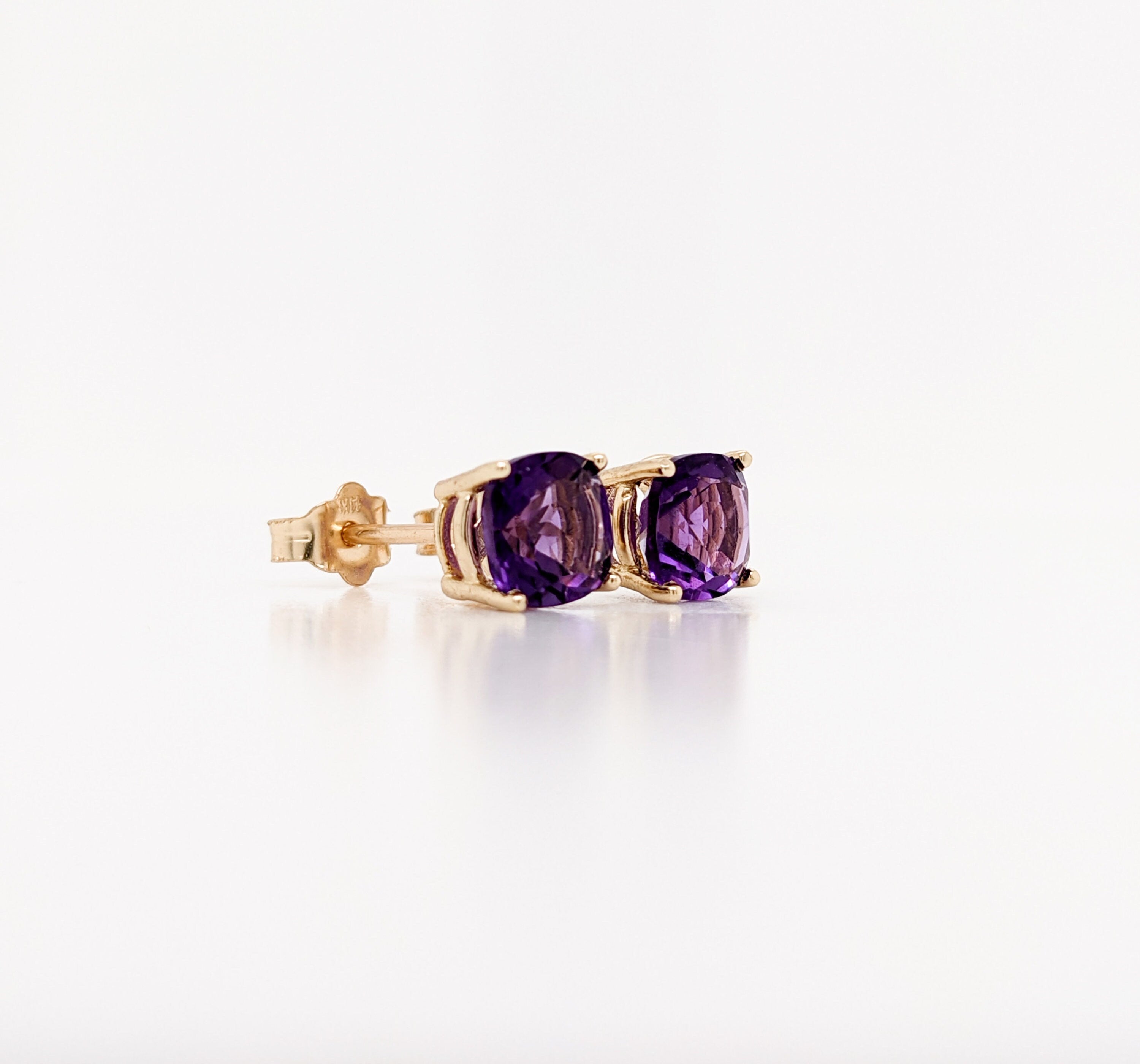 Amethyst Studs in Solid 14K White, Yellow or Rose Gold | Cushion 6mm | February Birthstone | Minimalist Solitaire Earrings