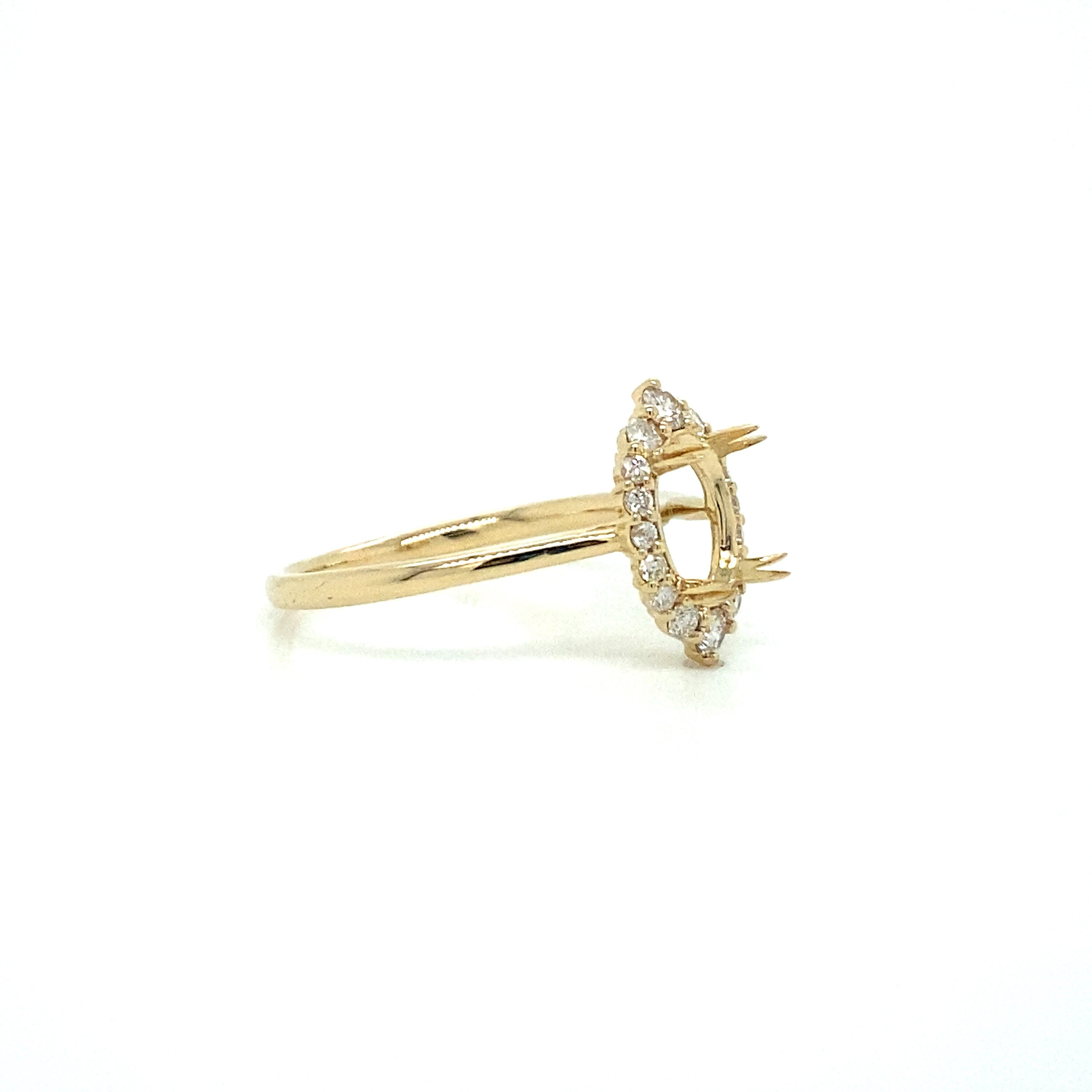 Vintage Inspired Ring Semi Mount in Solid 14K Yellow Gold | Natural Earth Mined Diamond Halo | Oval 8.5x6.5mm | Engagement Ring | Custom