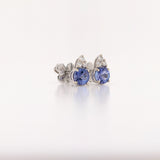 Tanzanite and Diamond Earring Studs in Solid 14K White Gold | Round 4mm | December Birthstone | Ready to Ship!