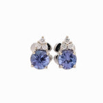 Tanzanite and Diamond Earring Studs in Solid 14K White Gold | Round 4mm | December Birthstone | Ready to Ship!