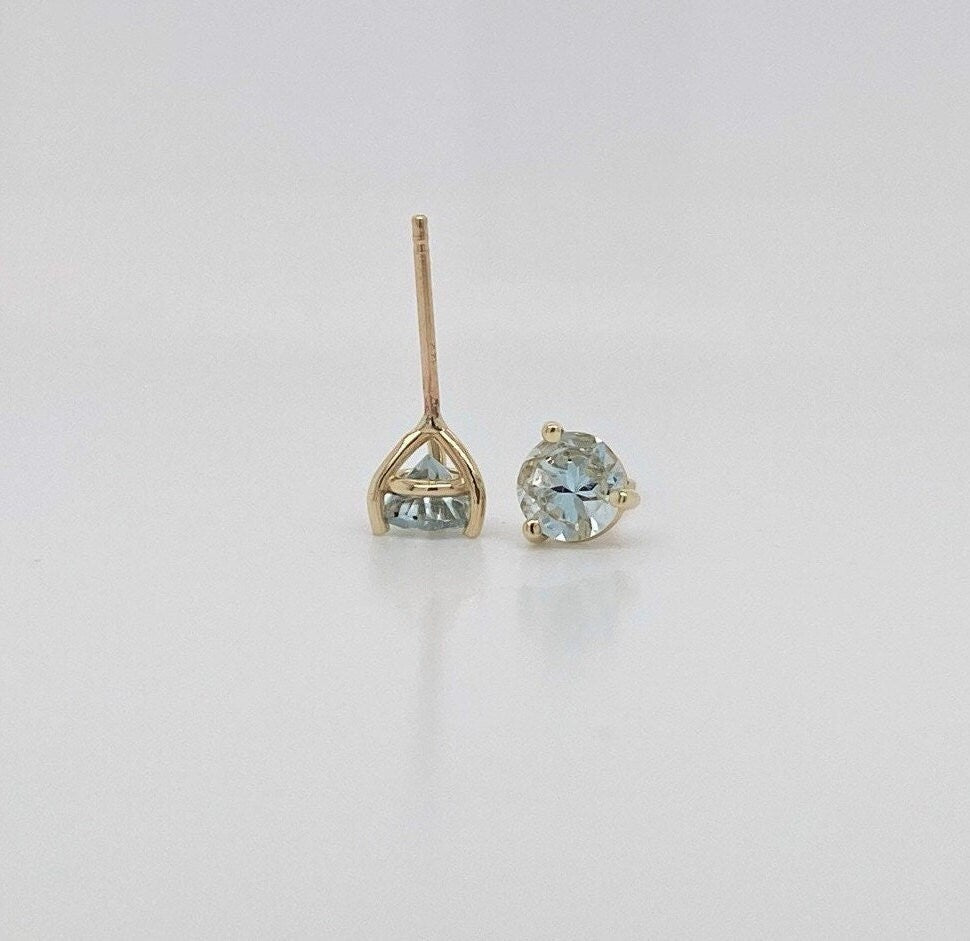 Stunning Aquamarine Studs in 14k Solid Gold w Martini Setting | Round 4mm 5mm 6mm | Solitaire Earrings | March Birthstone I Push Backing