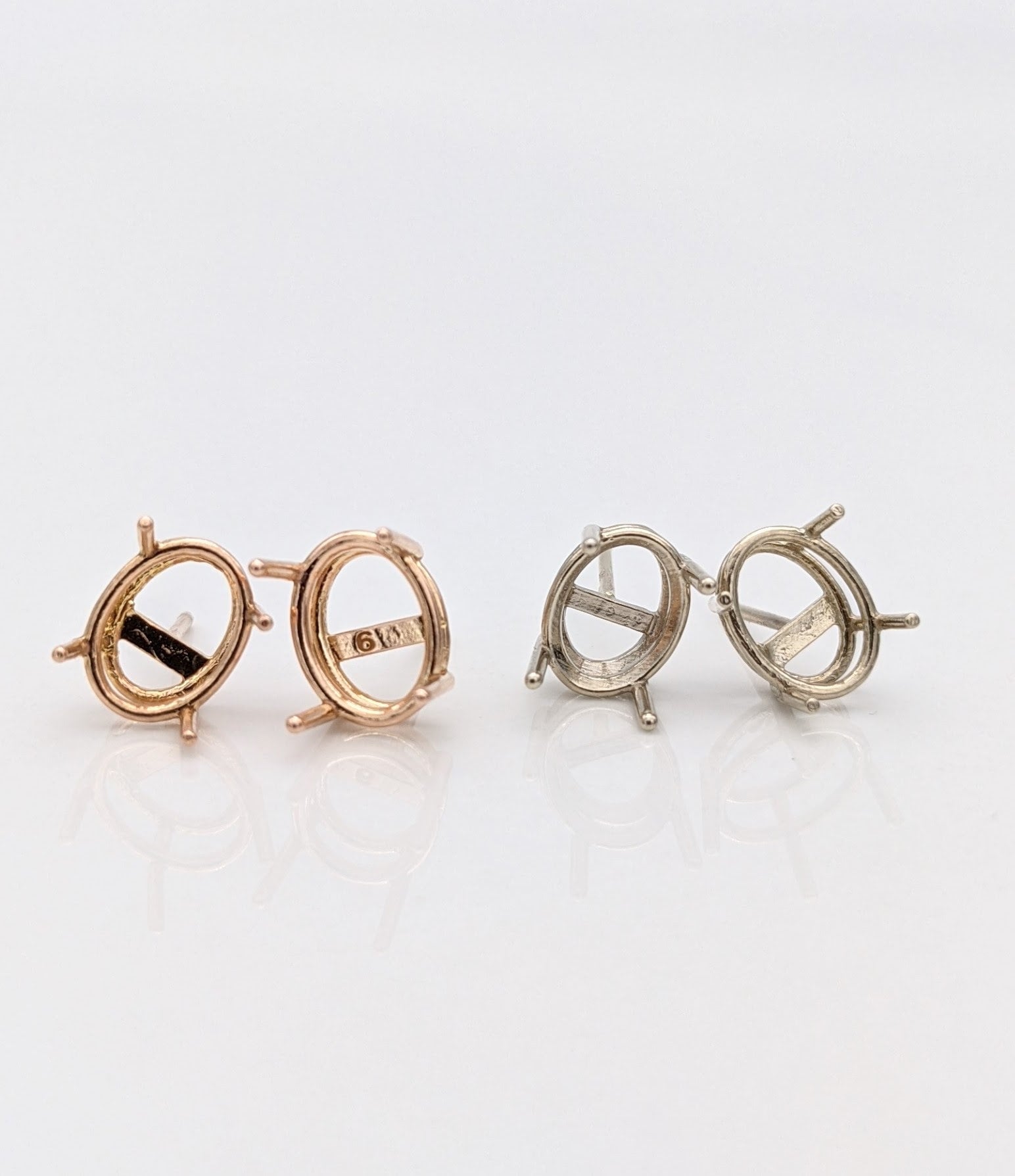 Oval Earring Settings for Studs in Solid 14k Gold Mounting | 6x4 7x5 8x6 9x7 10x8 | Screw backs Push Backs | Solitaire Findings | 4 Prongs