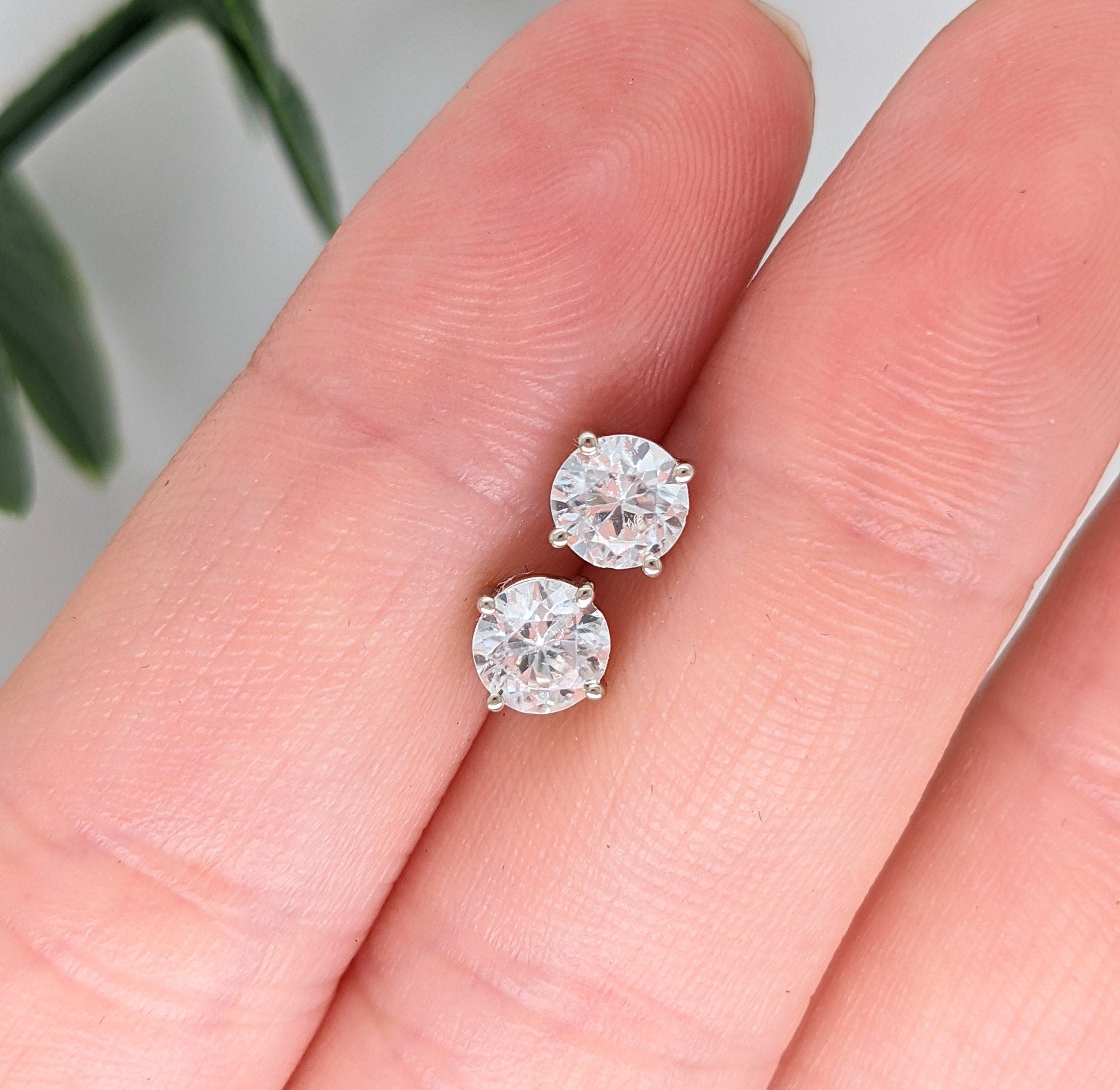 Cambodian White Zircon Studs in Solid 14k Yellow, White or Rose Gold | Round 5mm | Affordable Diamond Alternative | Diamond Substitute