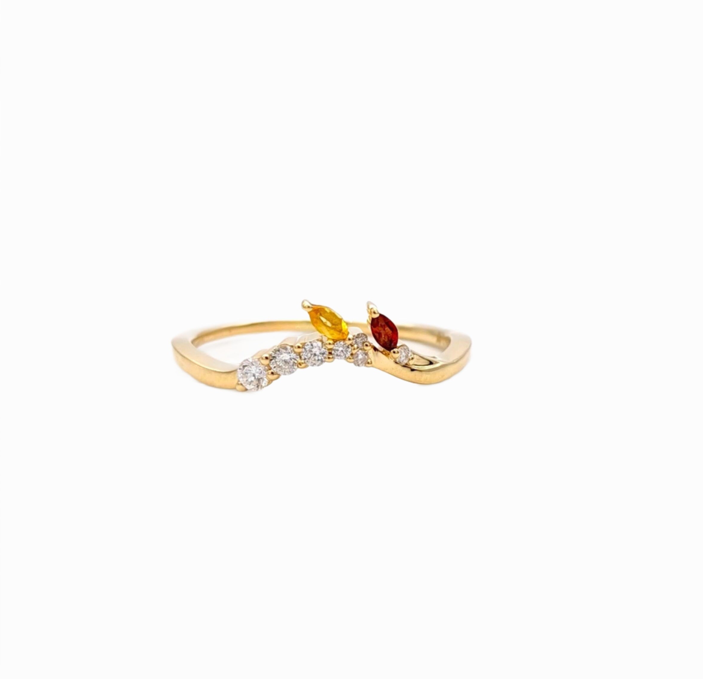 Marquise Citrine & Garnet Shadow Band in Solid 14k Yellow Gold Accented by All Natural Round Diamonds || Contour Band || Customizable