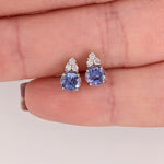 Tanzanite and Diamond Earring Studs in Solid 14K White Gold | Round 4mm | December Birthstone | Ready to Ship!