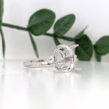 Minimalist Ring Semi Mount w Natural Diamond Accents in 14K Solid Gold | Oval Shape | Elegant | Daily Wear | 3 Stone Ring | Customizable